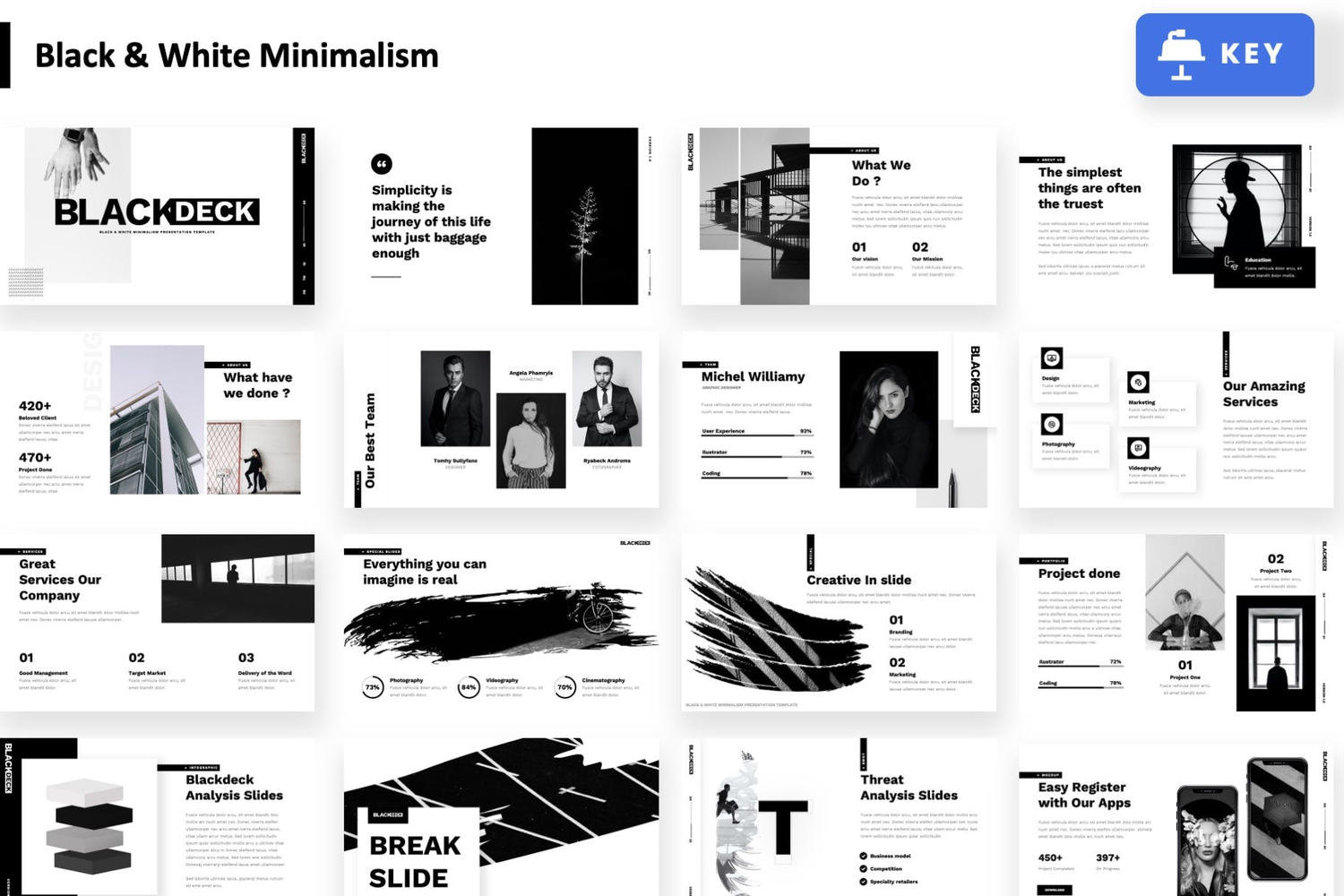 4039 黑白团队建筑设计作品集主题Keynote模板 Blackdeck – Black White Keynote Template@GOOODME.COM