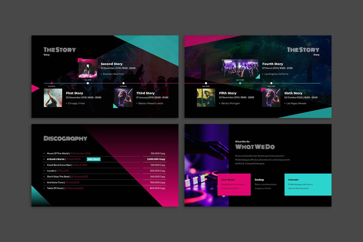 4044 摇滚歌手音乐乐队宣传历程演唱会活动策划案Keynote模板 Music Band Presentation Keynote Template@GOOODME.COM