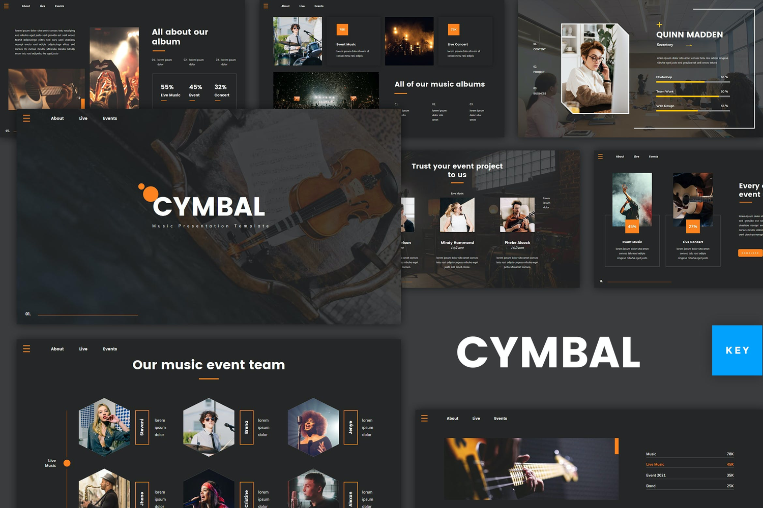 4051 音乐节舞会晚会活动策划方案相关主题多用途Keynote模板 Cymbal – Music Keynote@GOOODME.COM
