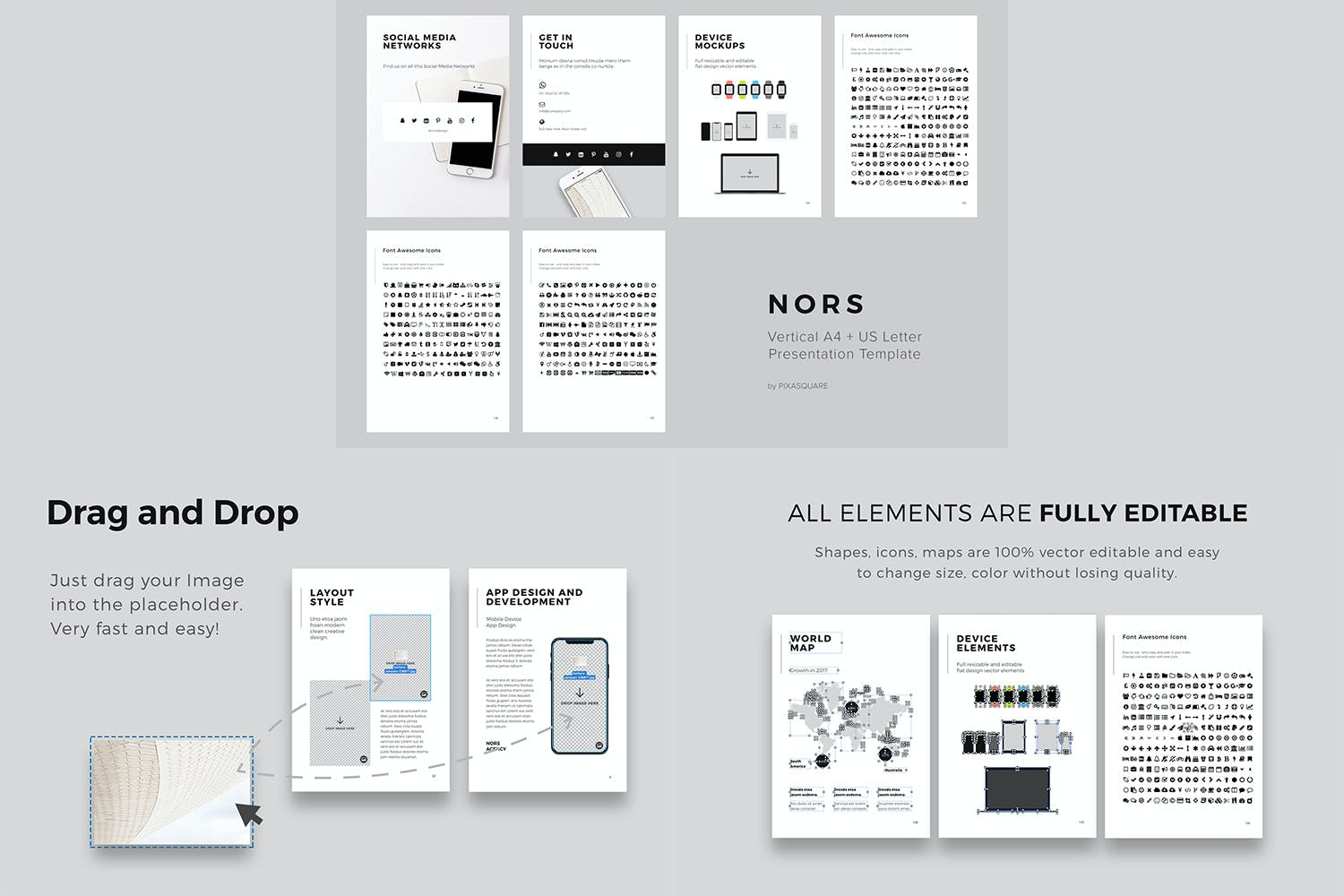 4092 竖版行业数据分析报告年终总结品牌推广画册Keynote模板 NORS A4 US Letter Vertical Keynote Template@GOOODME.COM