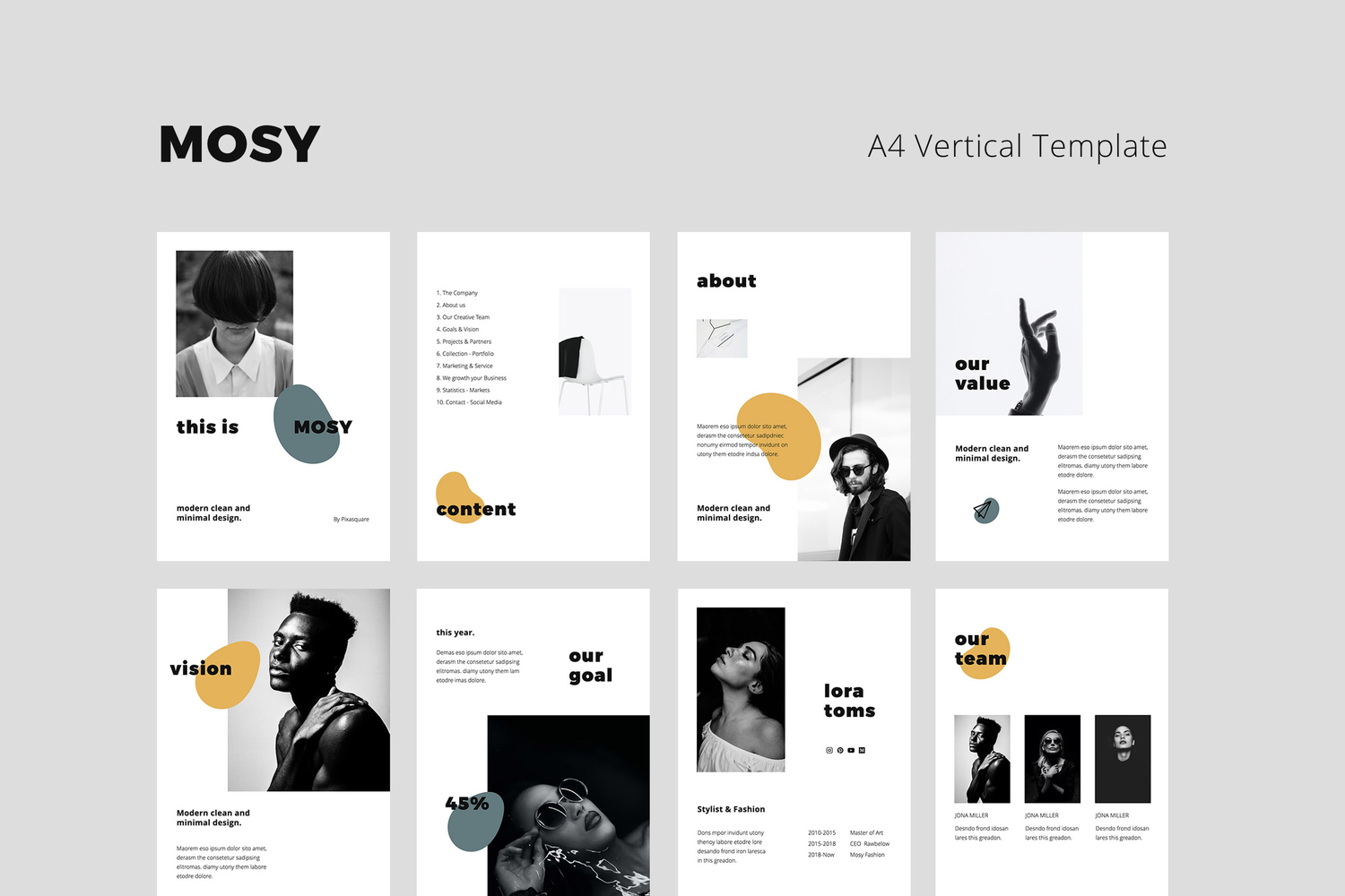 4095 竖版个人设计摄影作品集人物团队介绍Keynote模板 MOSY – A4 Vertical Keynote Template@GOOODME.COM