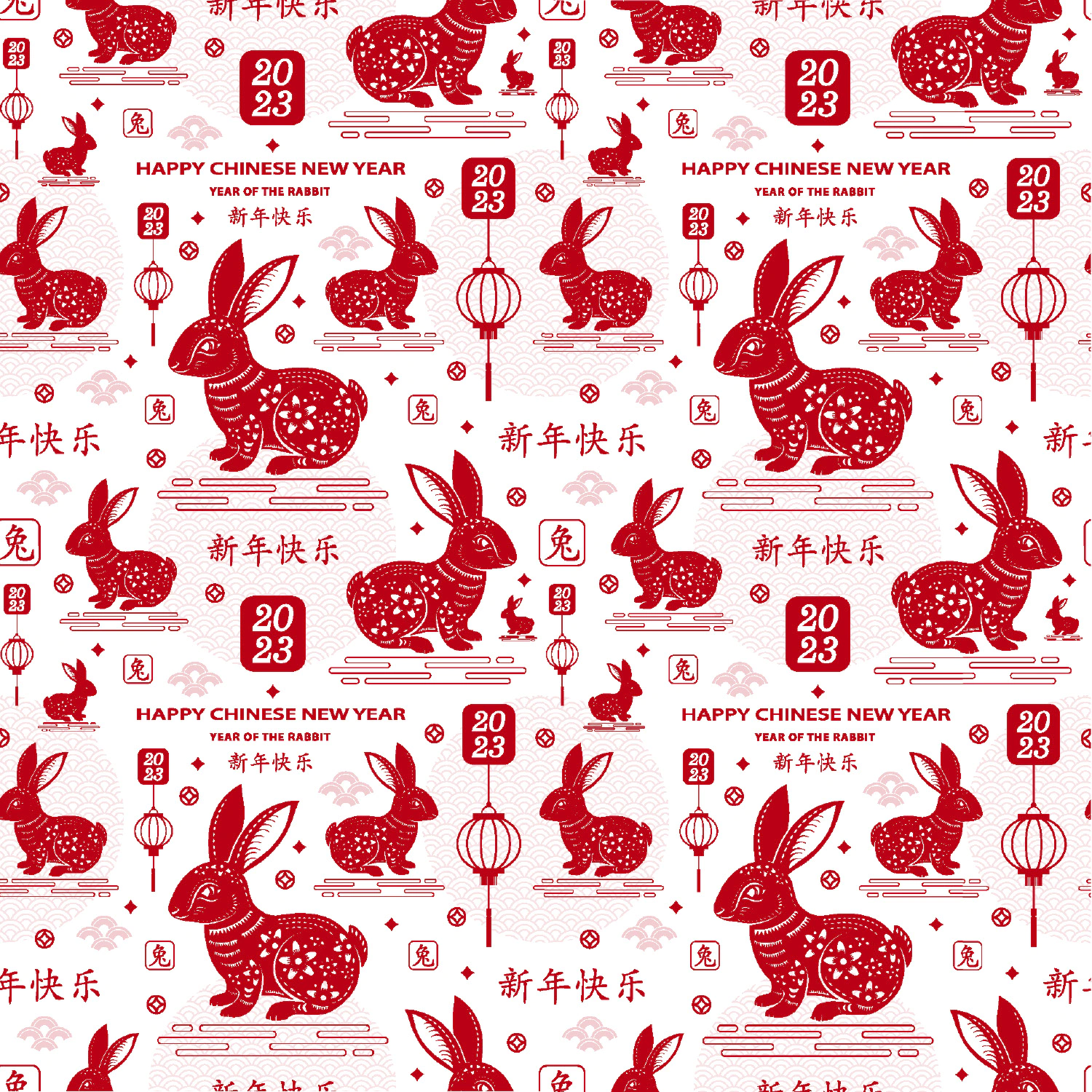 4140 15款可商用兔年窗花剪纸矢量无缝图案素材@GOOODME.COM