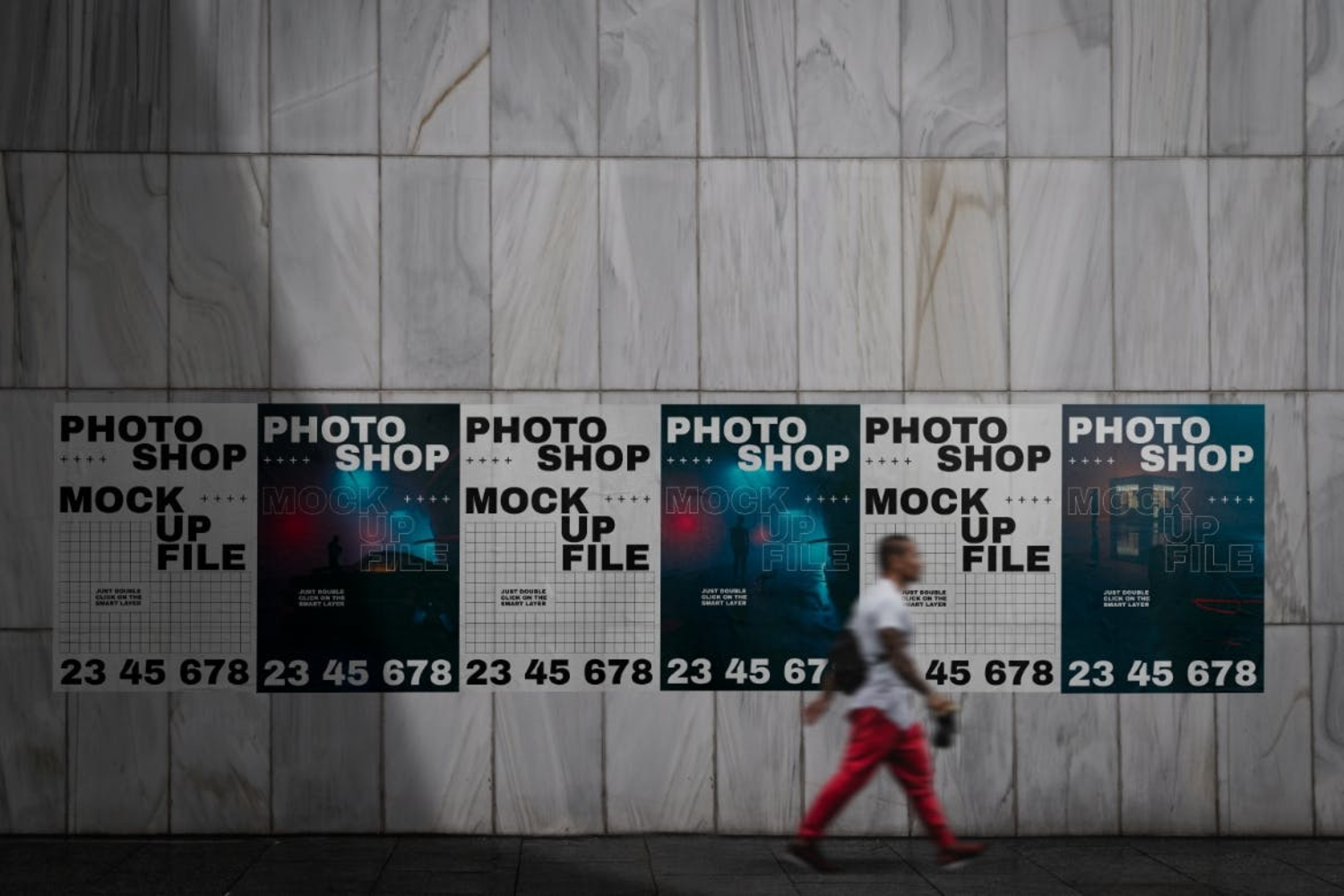 4205 5款户外街景墙面褶皱胶合海报PS样机 Wall Poster Mockup Set@GOOODME.COM