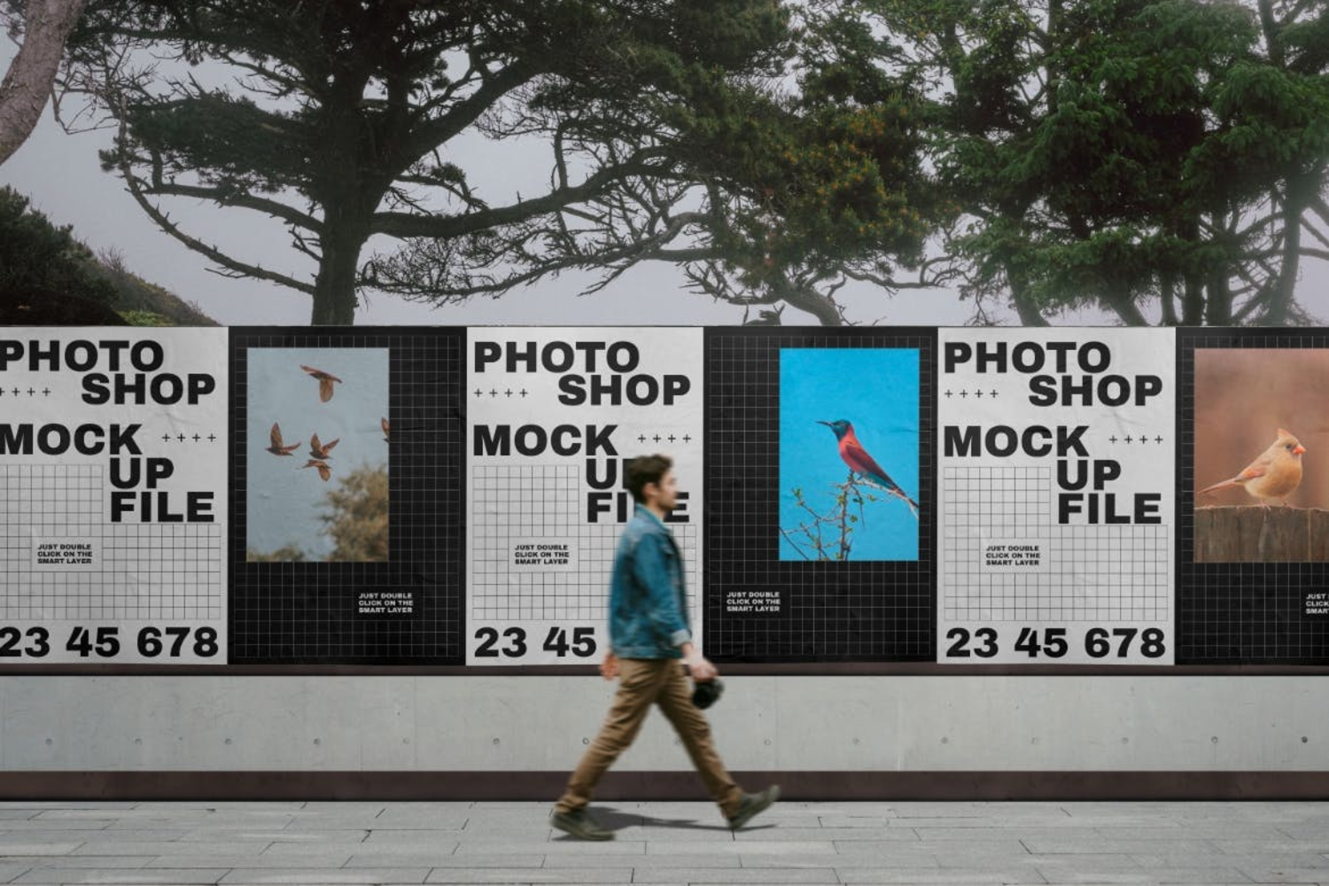 4205 5款户外街景墙面褶皱胶合海报PS样机 Wall Poster Mockup Set@GOOODME.COM
