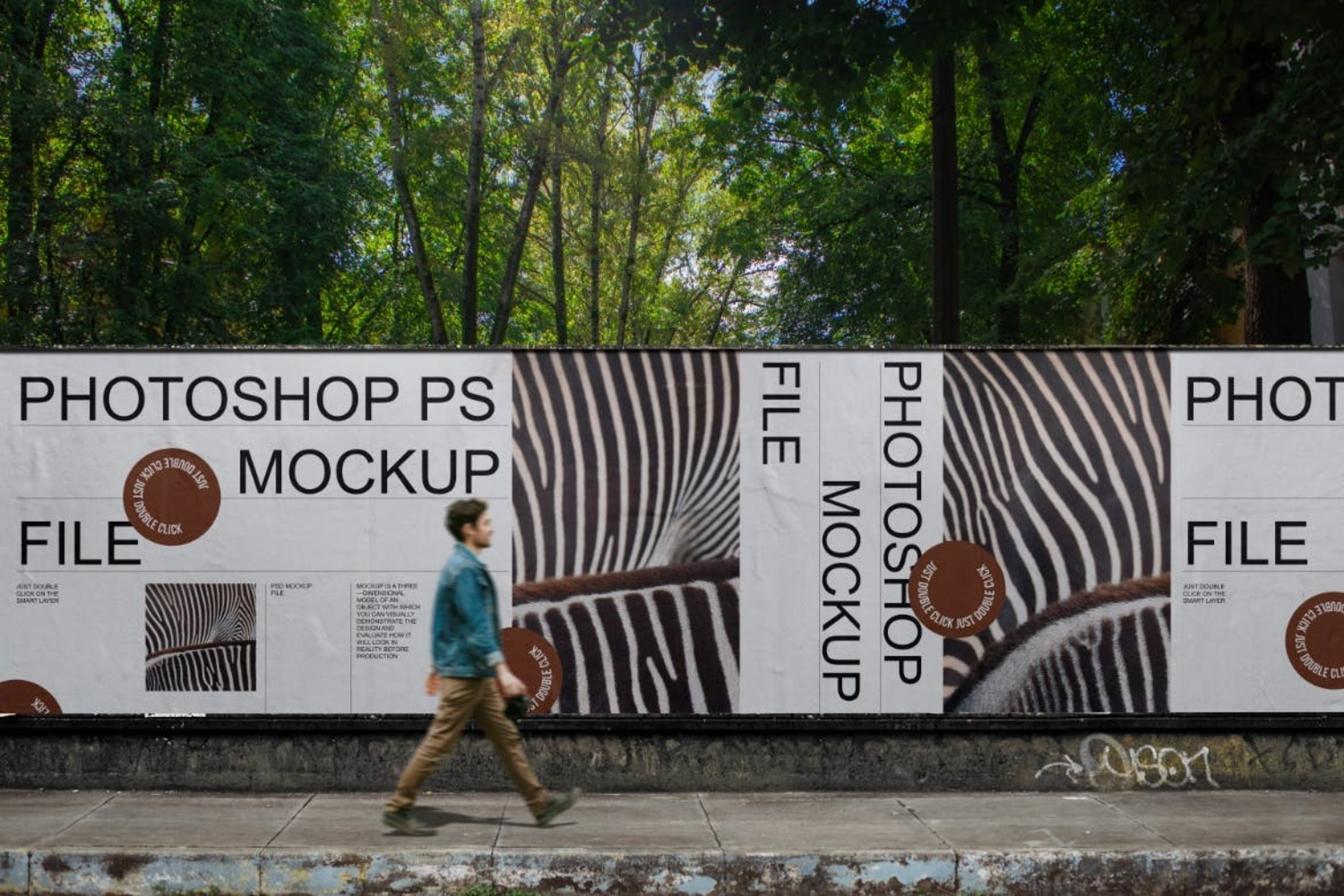 4210 5款逼真城市街道森林天空巨幅海报墙贴褶皱海报传单广告设计展示PSD样机City Advertising Mockup Set@GOOODME.COM