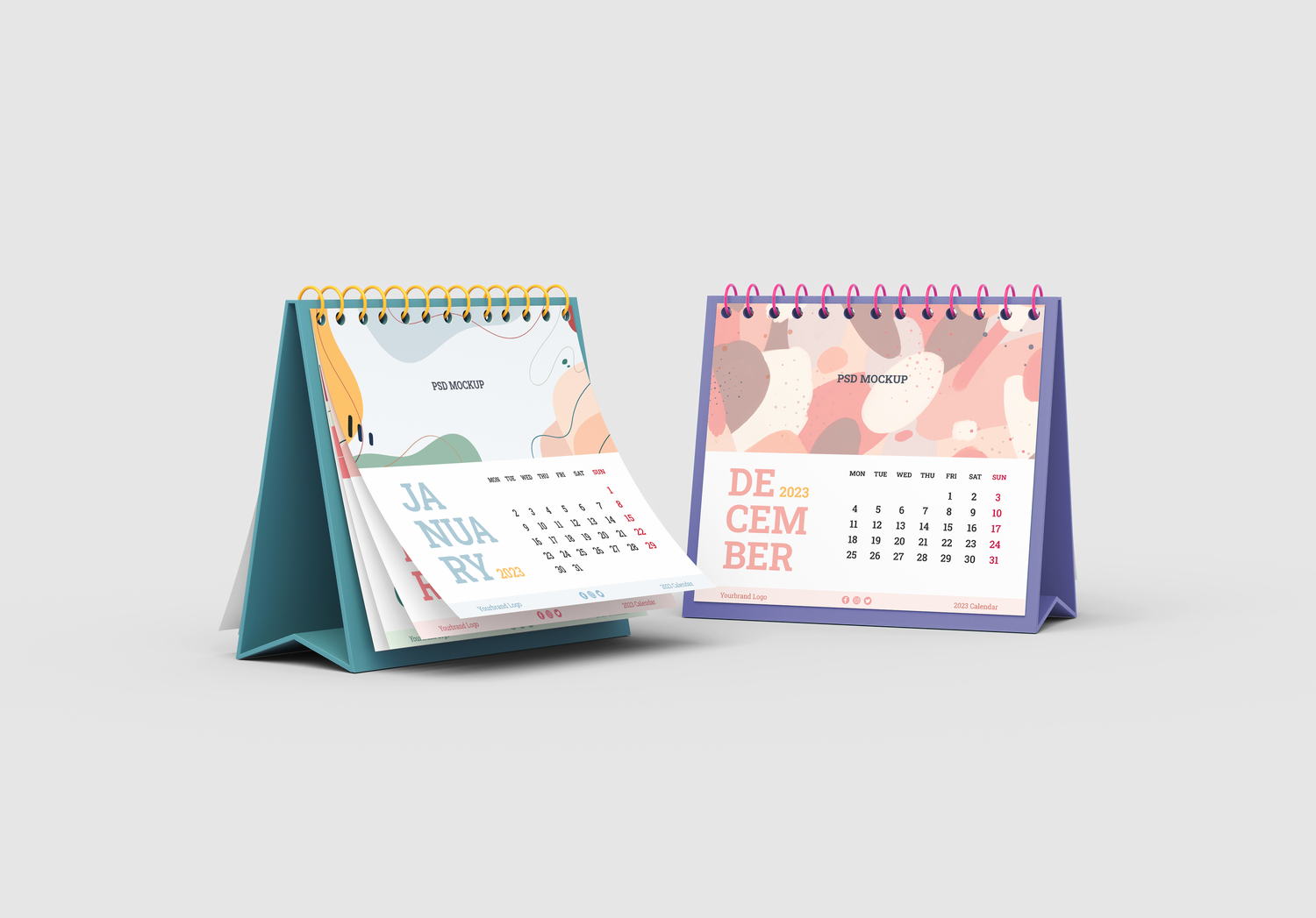 4218 5款桌面日历翻页台历设计PS样机 Set of Desk Calendar Mockups@GOOODME.COM