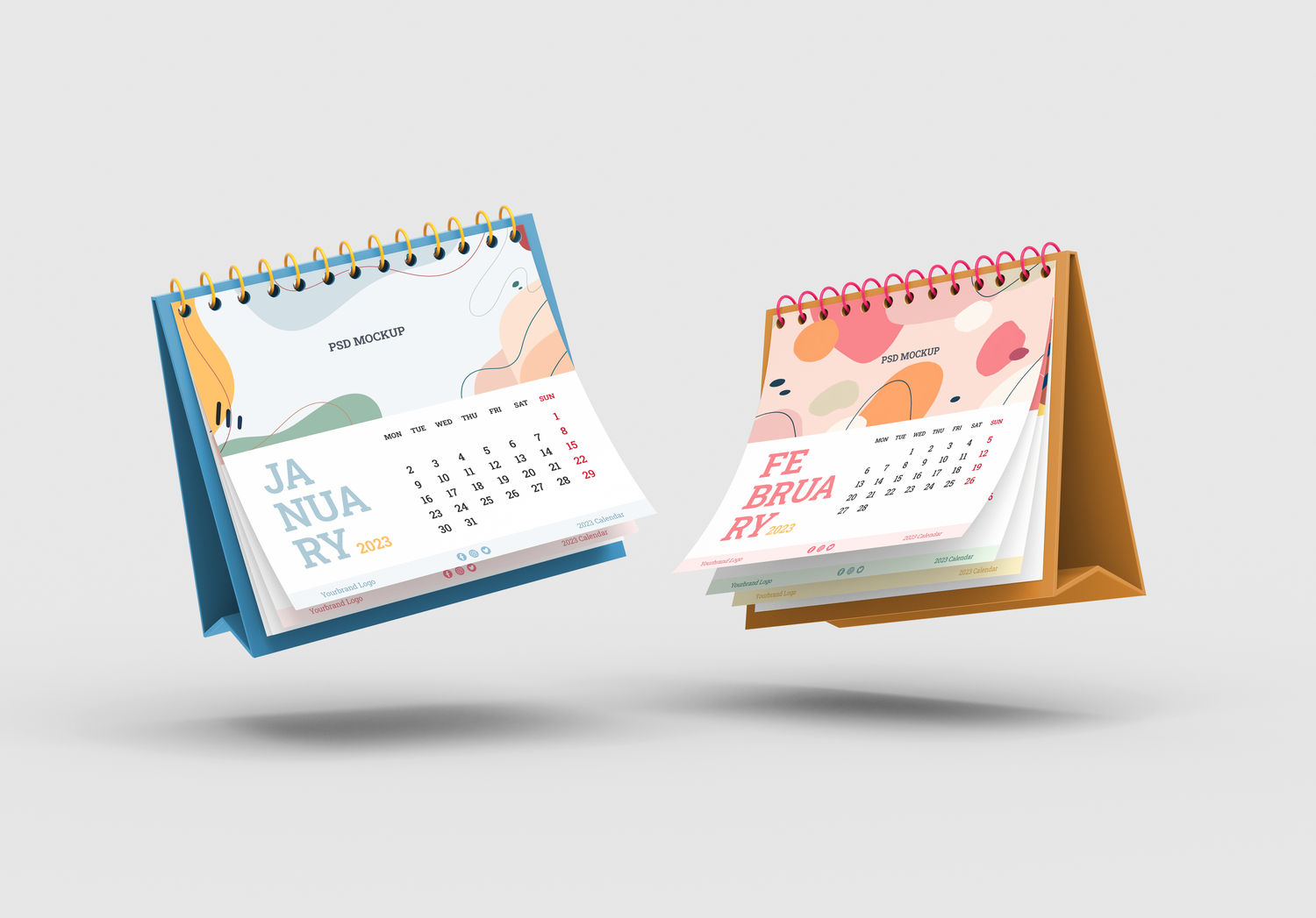 4218 5款桌面日历翻页台历设计PS样机 Set of Desk Calendar Mockups@GOOODME.COM