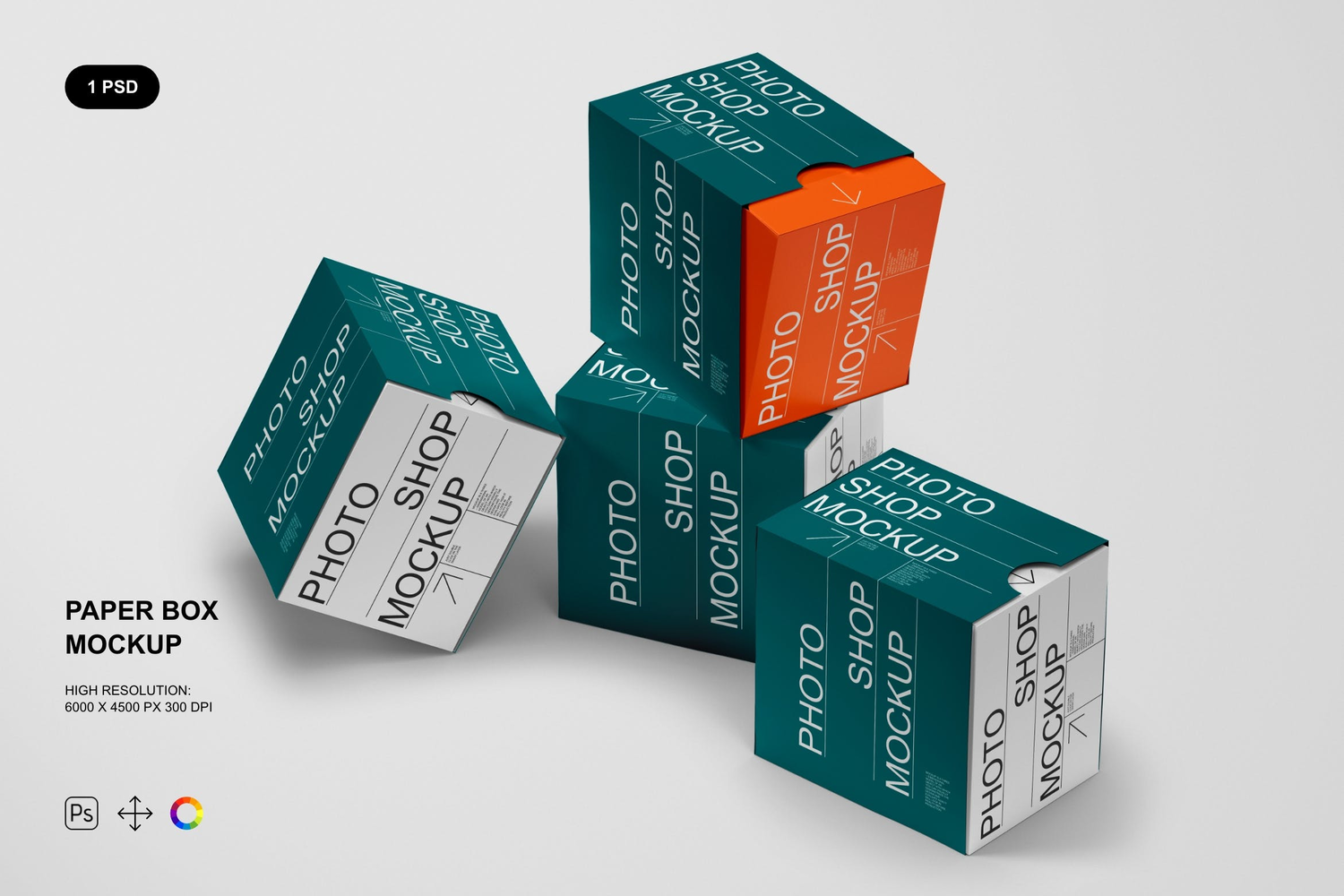 4228 质感正方形纸盒包装盒堆叠PSD样机Paper Box Mockup@GOOODME.COM