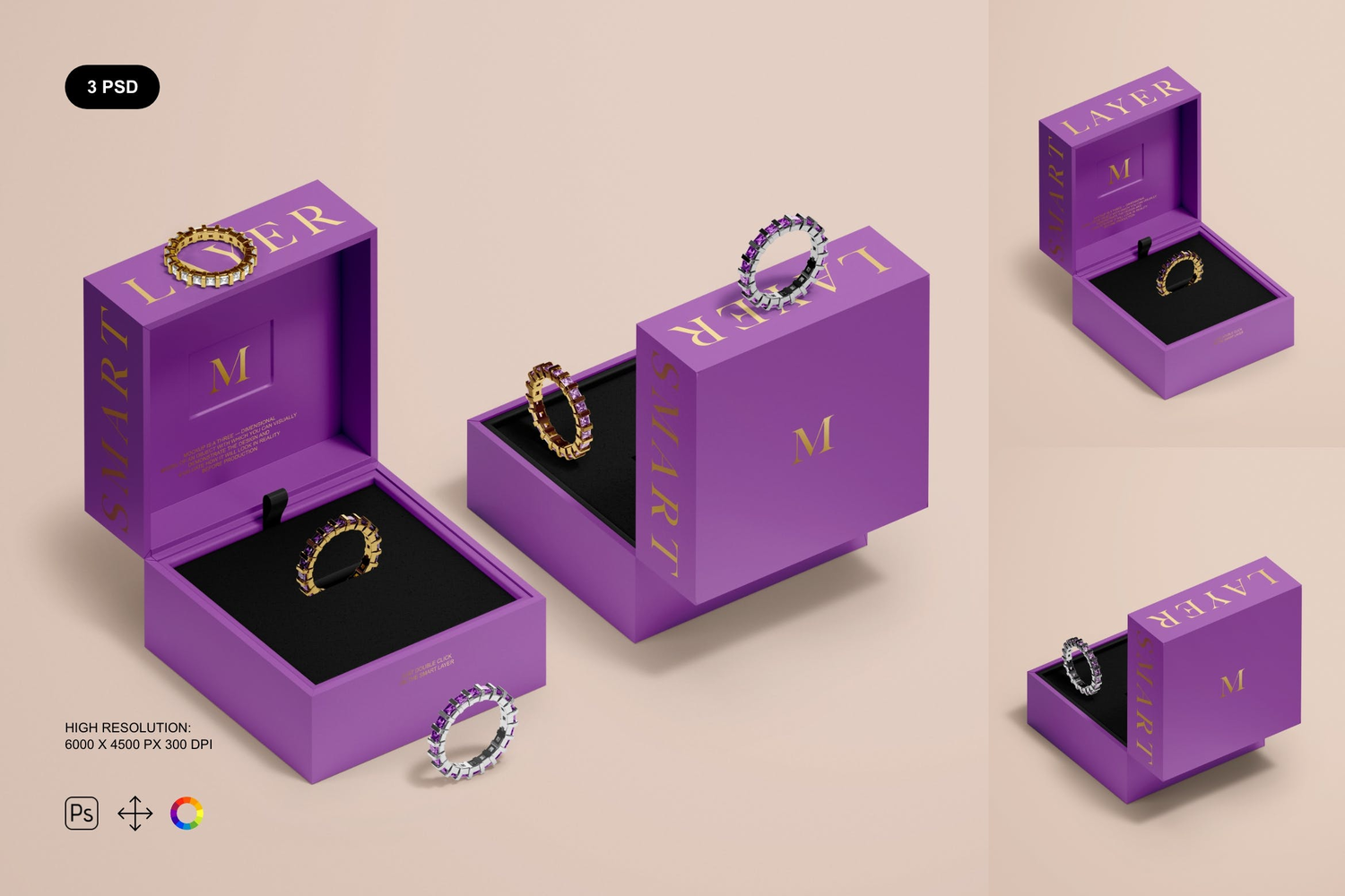 4239 3款高档质感首饰戒指包装盒礼盒礼品盒设计展示PSD样机Jewelry Box Mockup Set2@GOOODME.COM