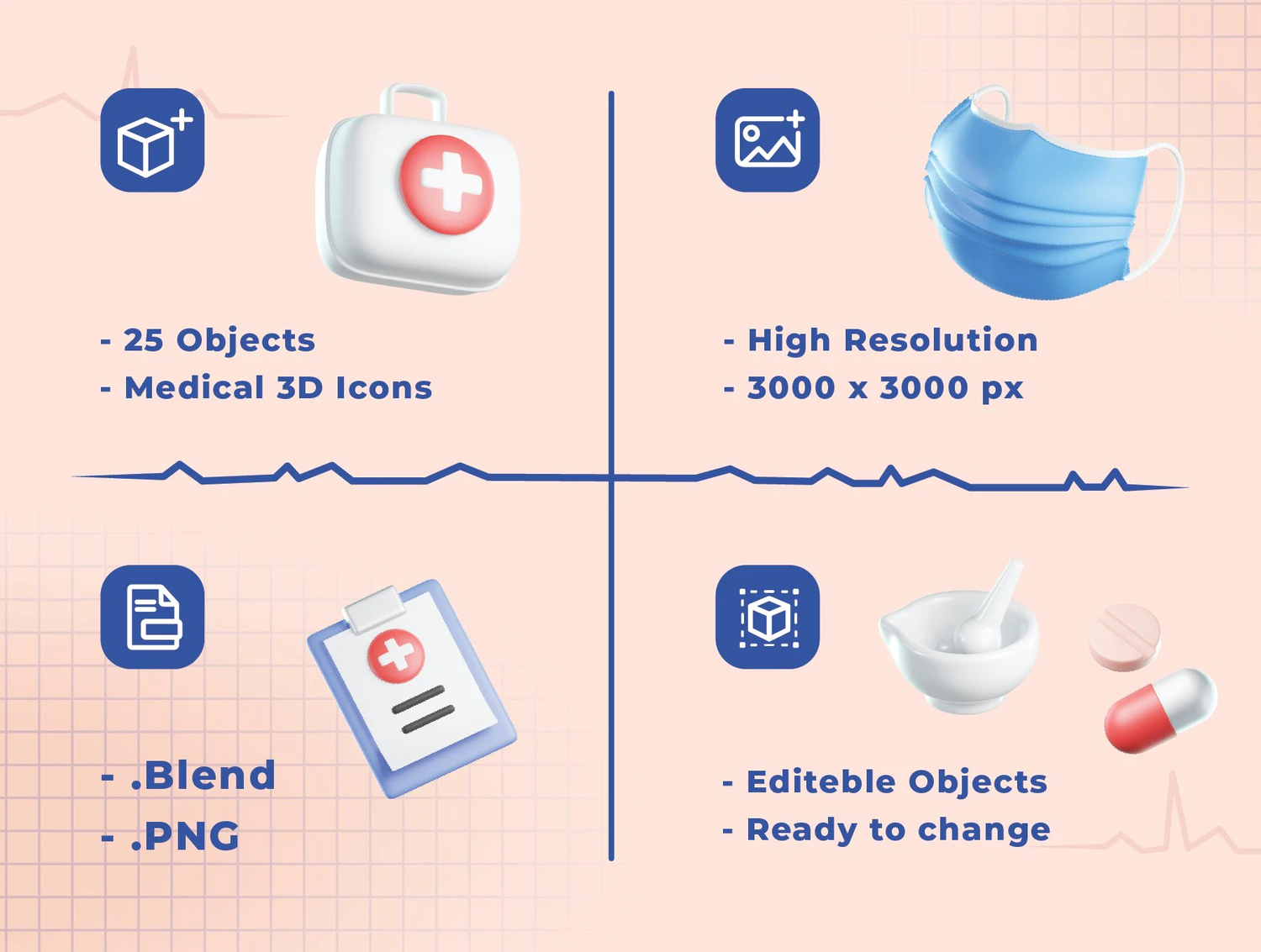 4260 25款3D立体卡通趣味医院医疗诊断治疗icon图标png免抠图片Blend模型素材 Pro Medical 3D Icons@GOOODME.COM