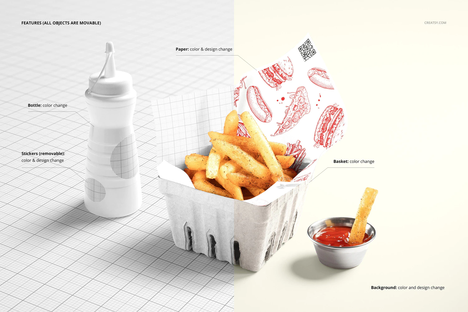 4263 炸薯条食品安全包装纸设计展示样机PSD模板素材 Food Safe Paper Mockup French Fries@GOOODME.COM