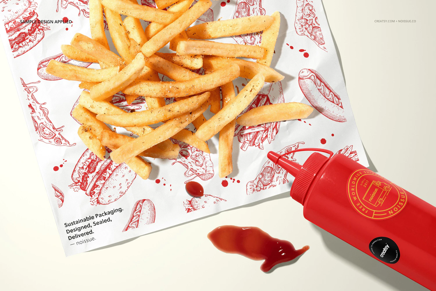 4263 炸薯条食品安全包装纸设计展示样机PSD模板素材 Food Safe Paper Mockup French Fries@GOOODME.COM