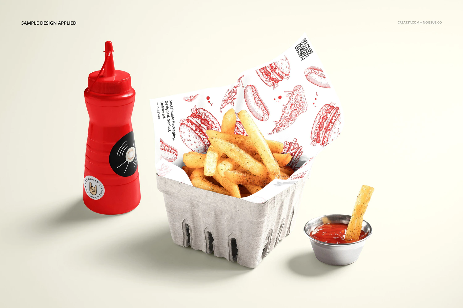 4263 炸薯条食品安全包装纸设计展示样机PSD模板素材 Food Safe Paper Mockup French Fries@GOOODME.COM