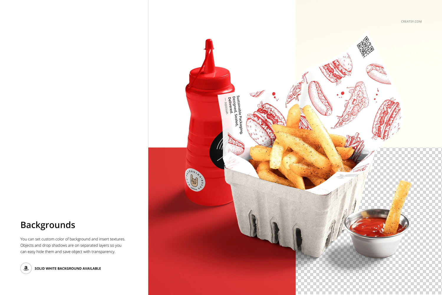 4263 炸薯条食品安全包装纸设计展示样机PSD模板素材 Food Safe Paper Mockup French Fries@GOOODME.COM