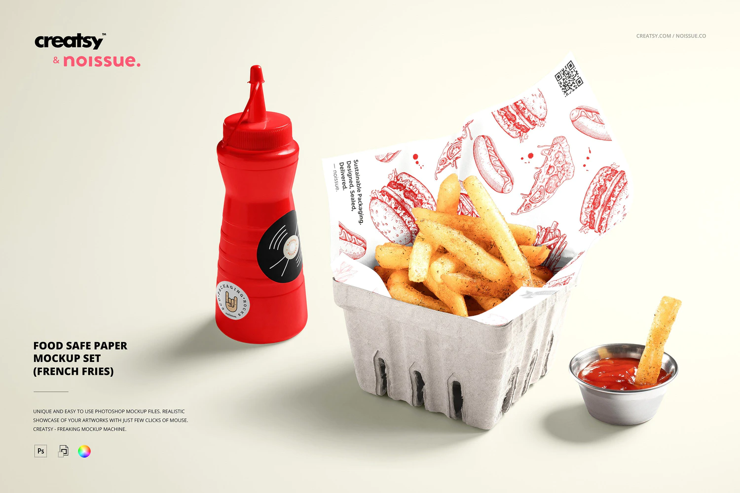 4263 炸薯条食品安全包装纸设计展示样机PSD模板素材 Food Safe Paper Mockup French Fries@GOOODME.COM