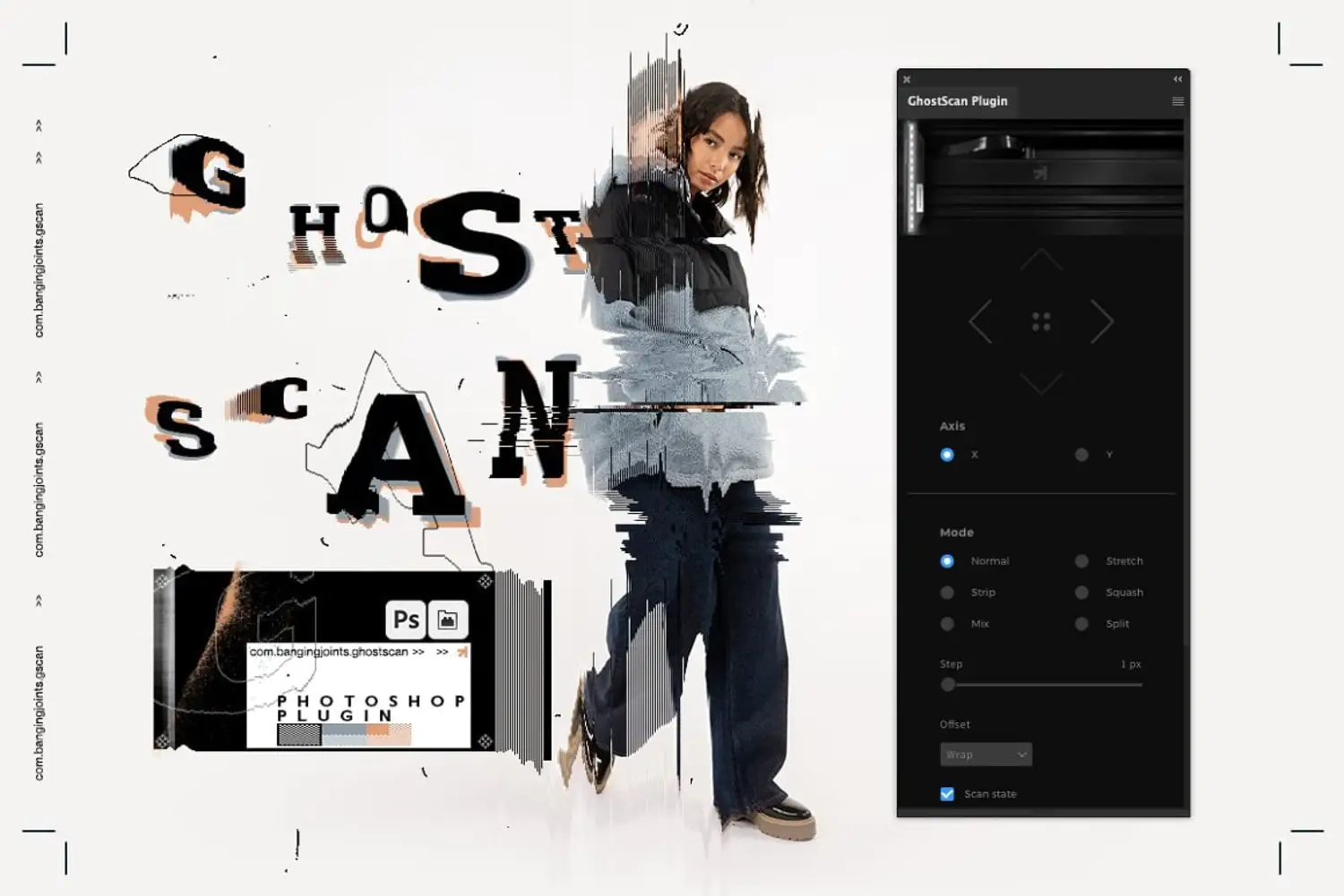 4274 80年代复古扭曲毛刺故障位移照片处理特效PS扩展插件设计素材 GhostScan – Photoshop Plugin@GOOODME.COM