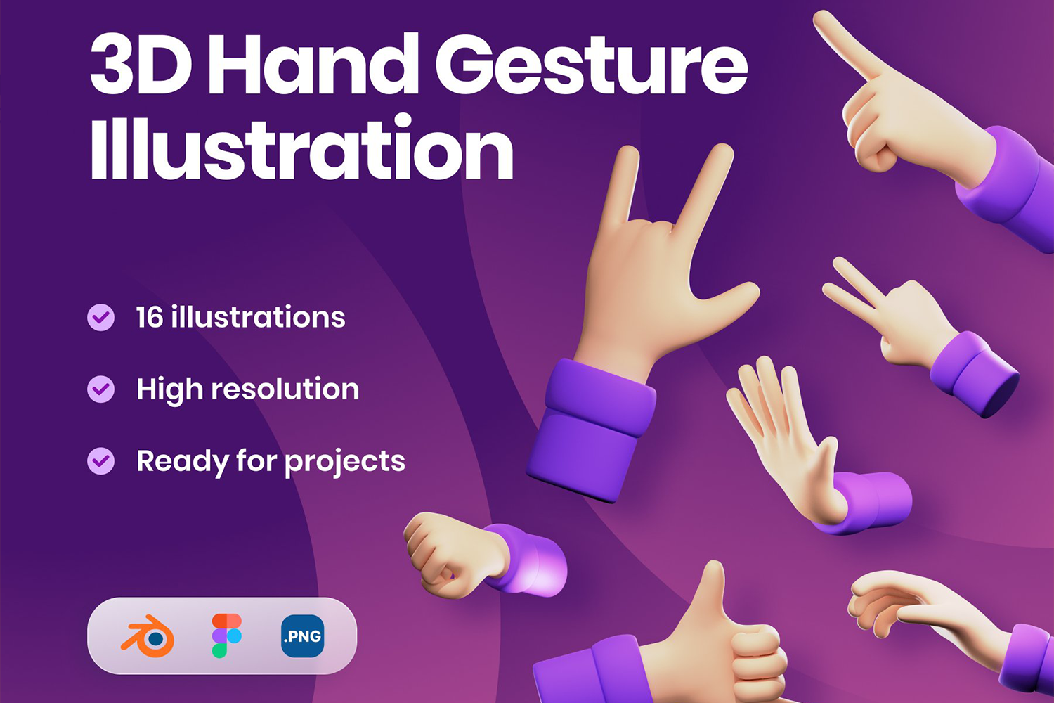 4282 16款女性卡通手势PNG免抠Blend模型素材 3D Hand Gesture Illustration Pack@GOOODME.COM