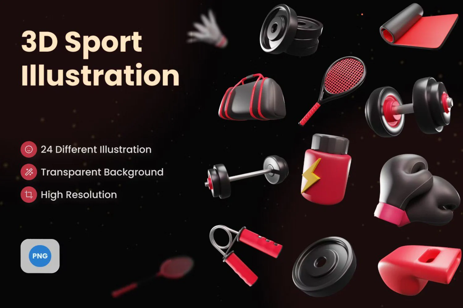 4294 时尚质感体育运动健身主题3D图标PNG免抠图片设计素材 3d Sport Illustration@GOOODME.COM