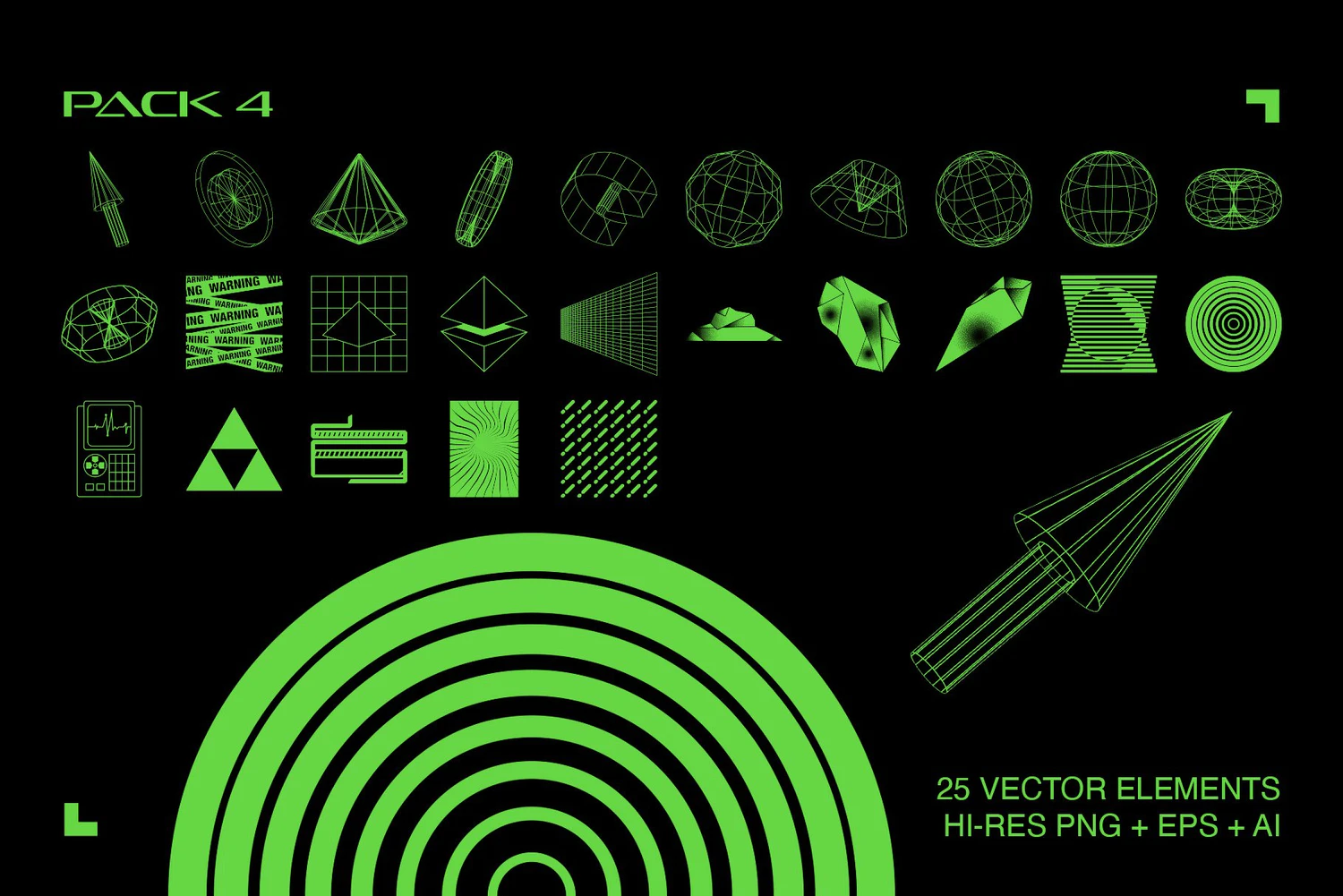 4310 175款未来科幻机能赛博朋克抽象艺术酸性几何图形图案ai设计素材 Retro Futuristic Elements@GOOODME.COM