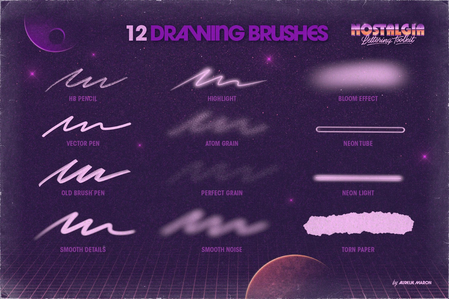 4320 80年代复古怀旧y2k金属撕纸胶带效果iPad Procreate笔刷着色器素材套装 Nostalgia Lettering Toolkit for Procreate@GOOODME.COM