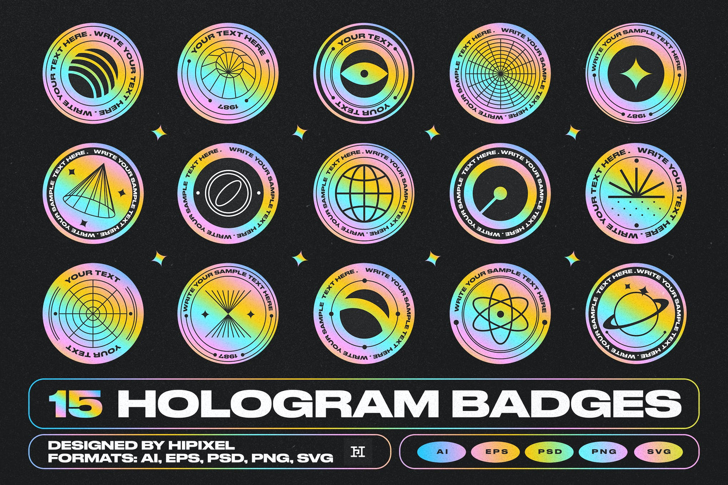 4341 15款矢量镭射不干胶标签贴纸设计素材 Hologram Badges@GOOODME.COM