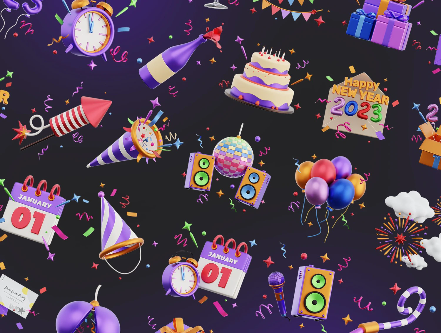 4381 32款趣味3D卡通新年节日生日派对庆典插图插画png免抠图片素材 New Year Party 3D Icons@GOOODME.COM