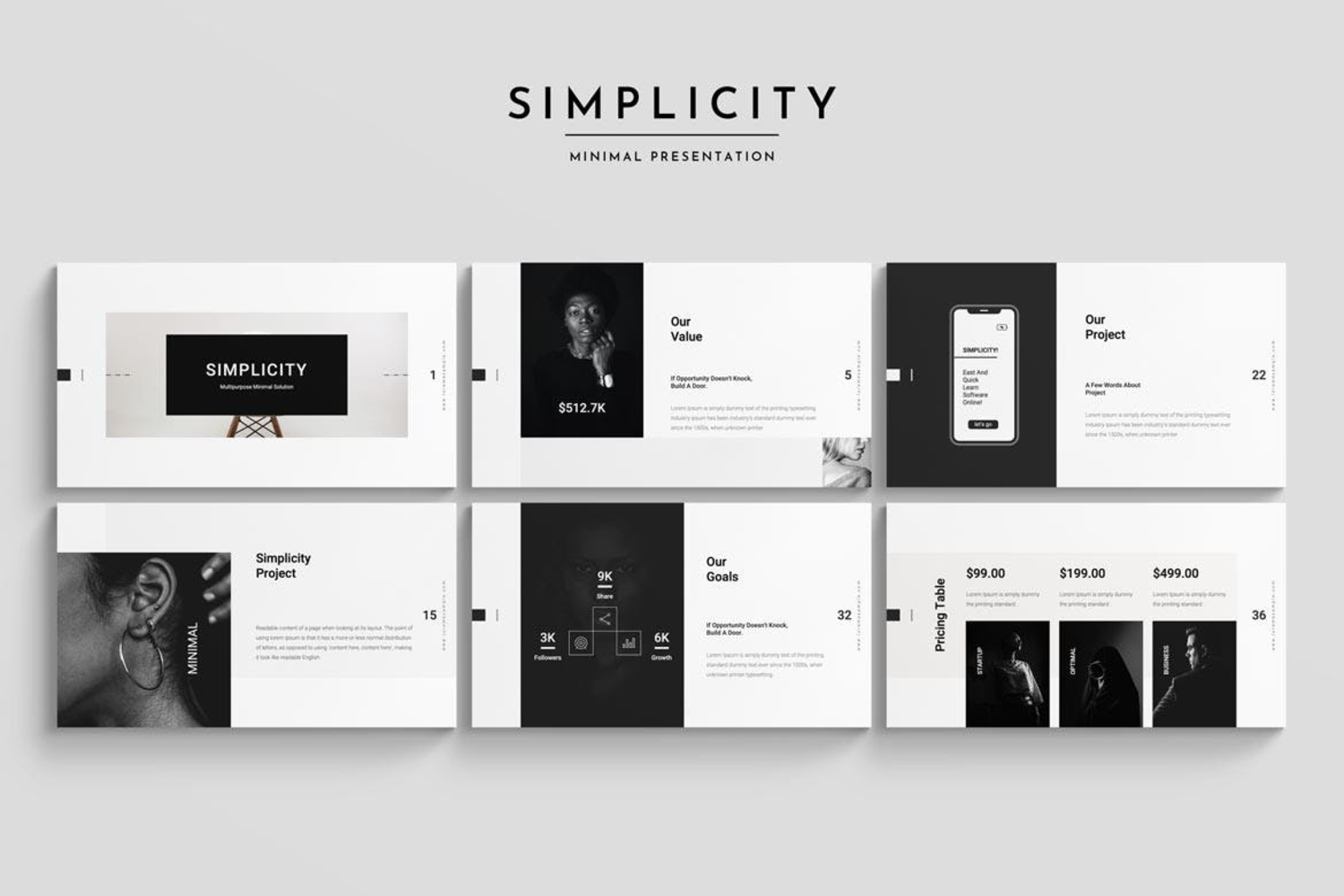 4402 简单黑白风格个人艺术作品集展示幻灯片Keynote模板 Simplicity Keynote Presentation Template@GOOODME.COM