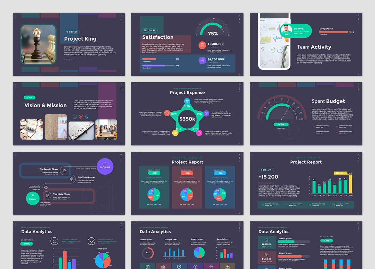 4405 多彩信息图表仪表盘项目数据分析可视化PPT模板 Project Report PowerPoint Presentation Template@GOOODME.COM