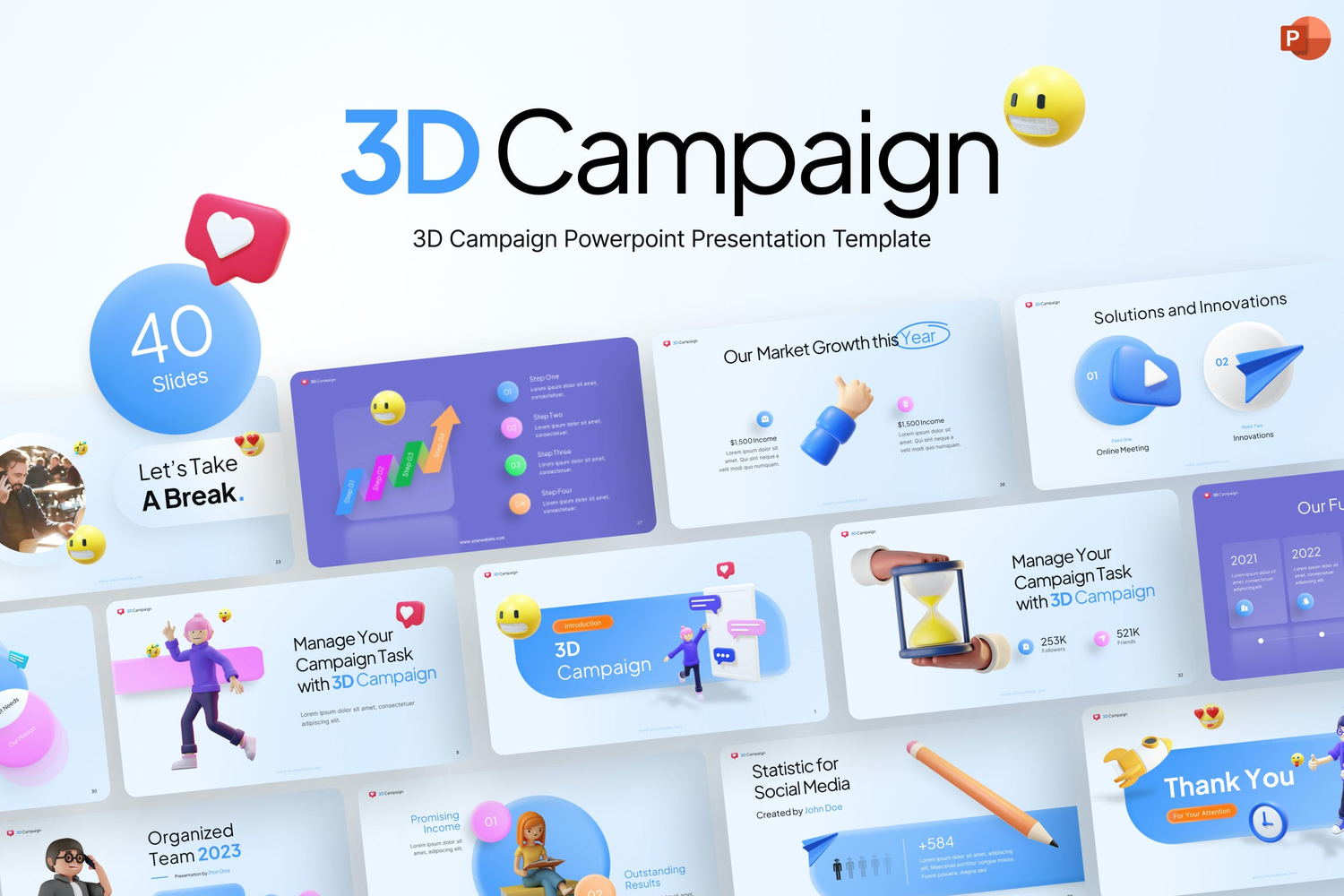4421 3D卡通商业活动策划方案演讲汇报PPT模板 3D Campaign Creative PowerPoint Template@GOOODME.COM