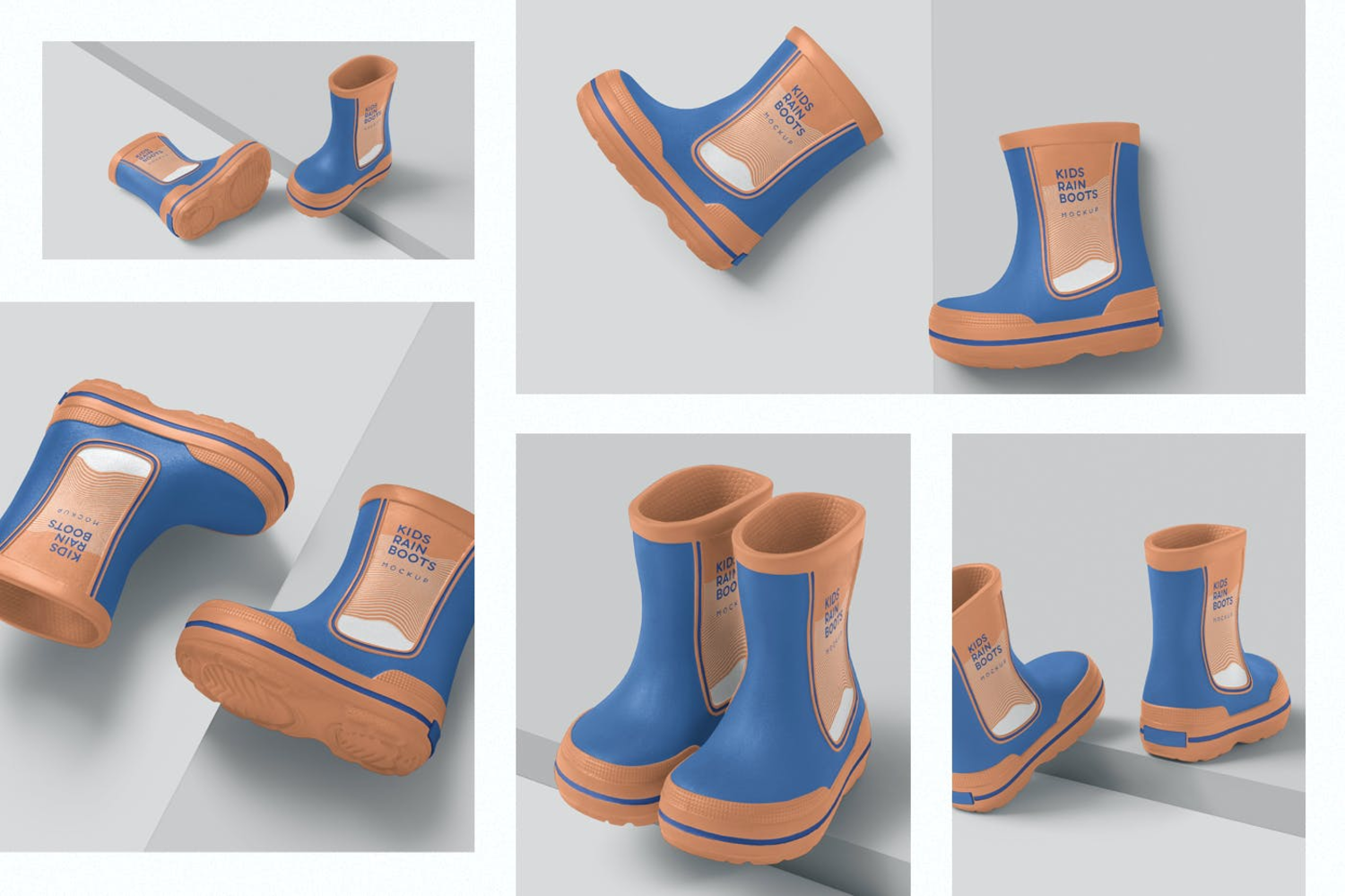 4514 5款儿童防滑雨靴设计PS样机 Kids Rain Boots Mockups@GOOODME.COM