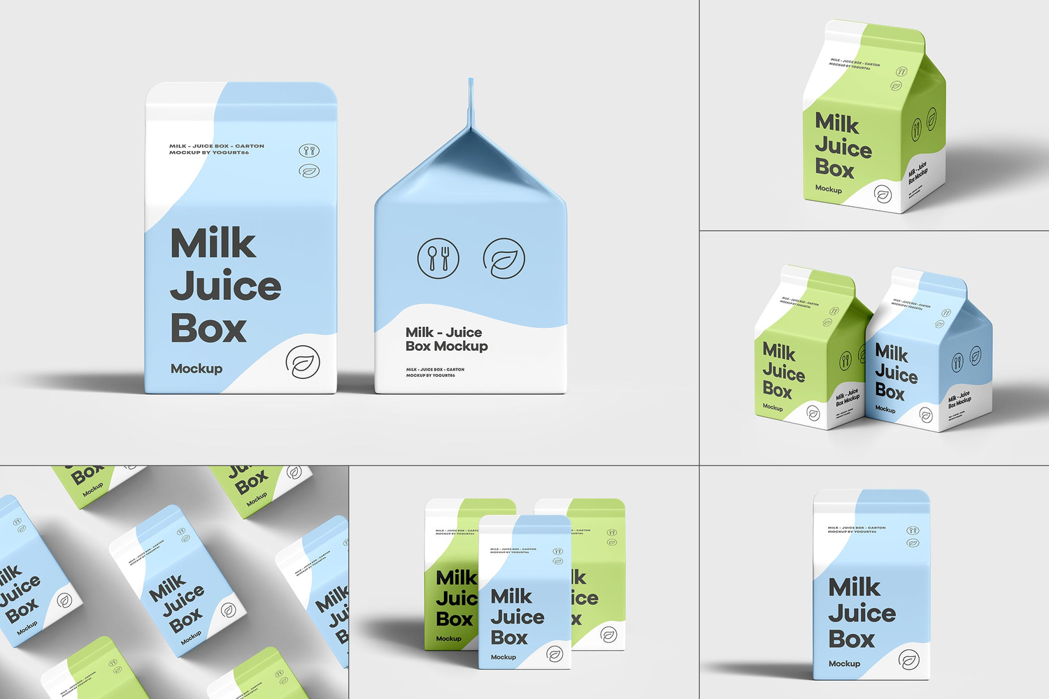4537 6款牛奶果汁利乐装纸盒包装设计作品贴图ps样机素材展示效果图 Milk Juice Box Mock-up@GOOODME.COM