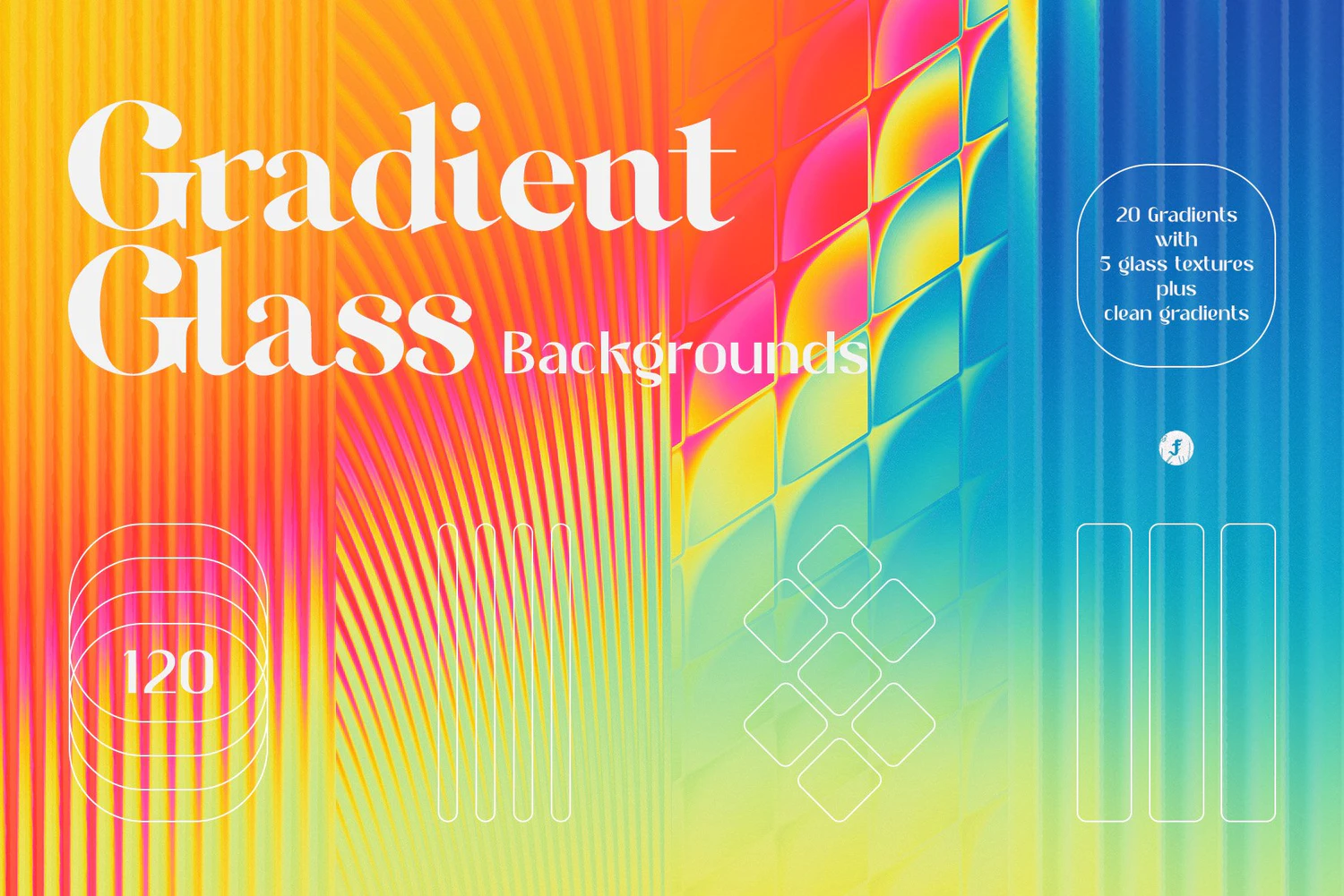 4551 20款创意时尚炫彩条纹长虹玻璃迷幻渐变海报背景底纹图片设计素材 Gradient Glass Backgrounds@GOOODME.COM