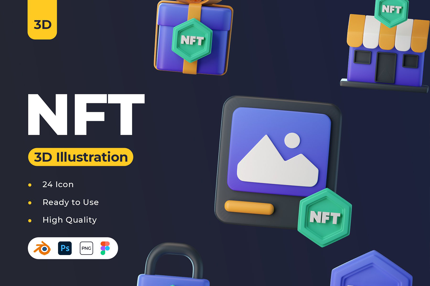 4571 NFT行业相关高清PNG免抠图标Blend模型 NFT 3D Icons@GOOODME.COM