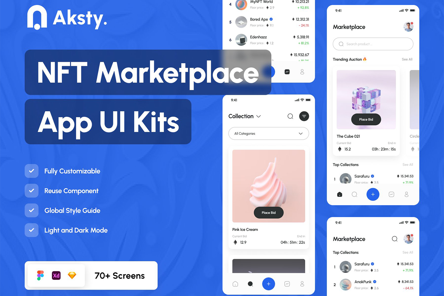 4572 NFT行业手机应用APP设计UI模版FIG源文件 Aksty – NFT Marketplace Mobile App@GOOODME.COM