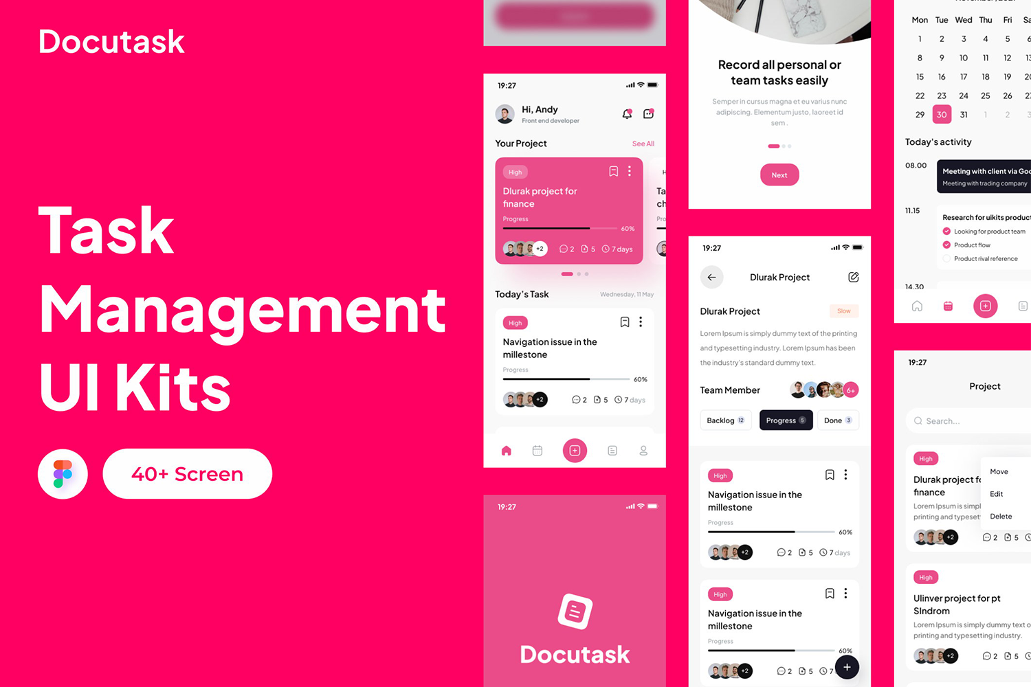 4579 现代简约任务管理APP设计UI界面设计Fig模板 Docutask – Task Manager App UI Kits@GOOODME.COM