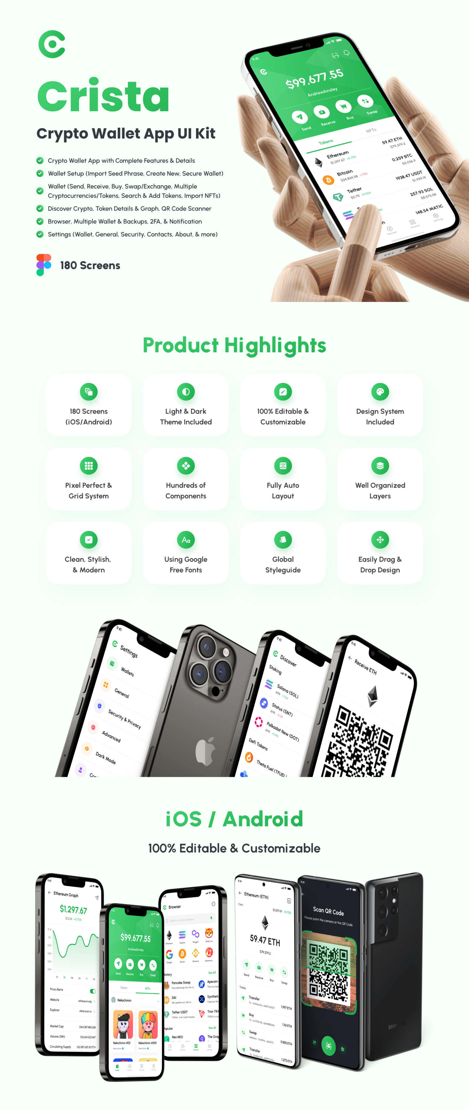 4581 数字货币加密钱包App应用程序UI界面设计Fig模板  Crista – Crypto Wallet App UI Kit@GOOODME.COM