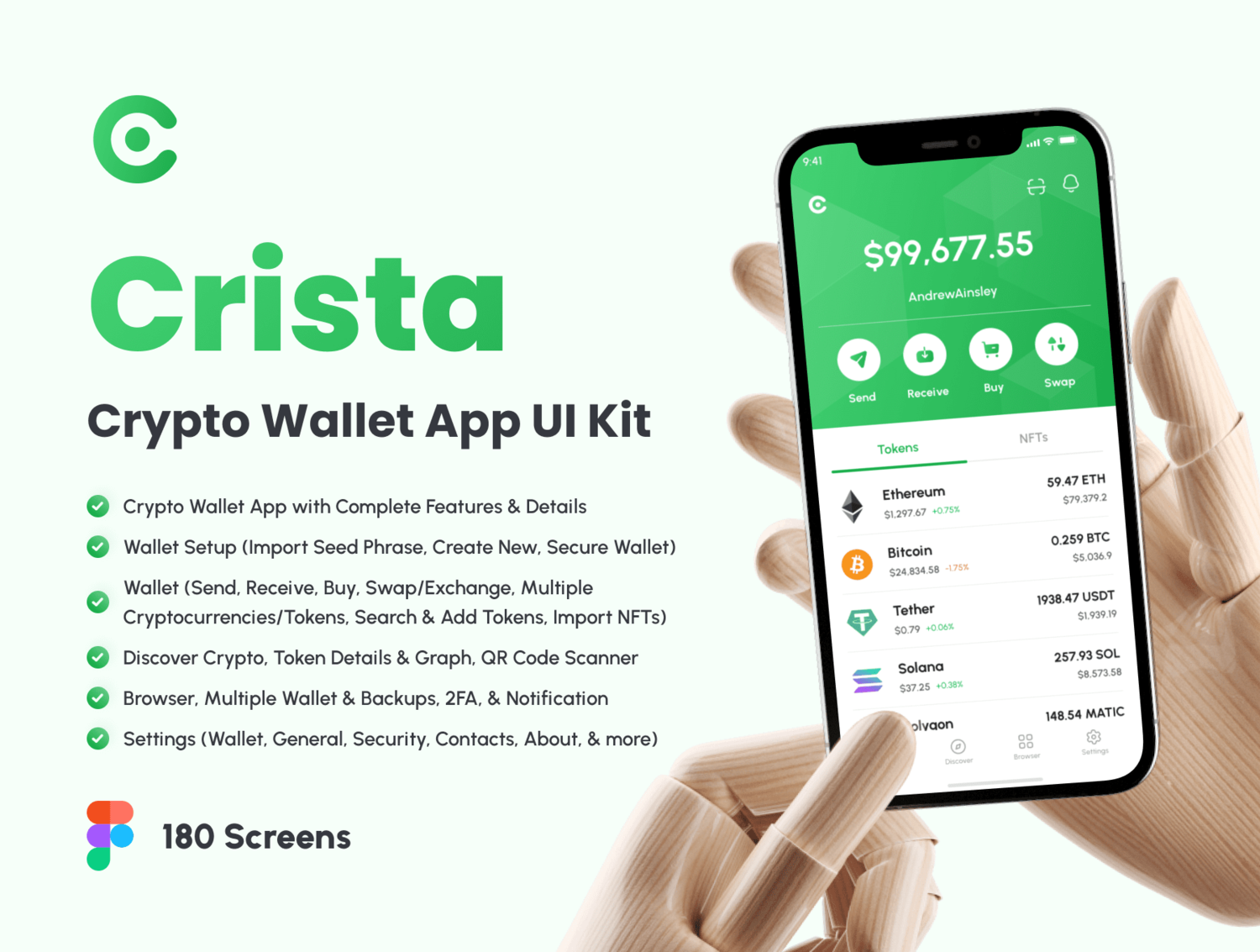 4581 数字货币加密钱包App应用程序UI界面设计Fig模板  Crista – Crypto Wallet App UI Kit@GOOODME.COM
