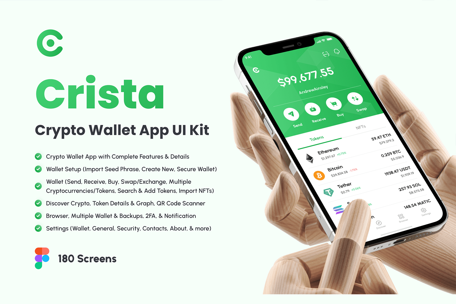 4581 数字货币加密钱包App应用程序UI界面设计Fig模板  Crista – Crypto Wallet App UI Kit@GOOODME.COM