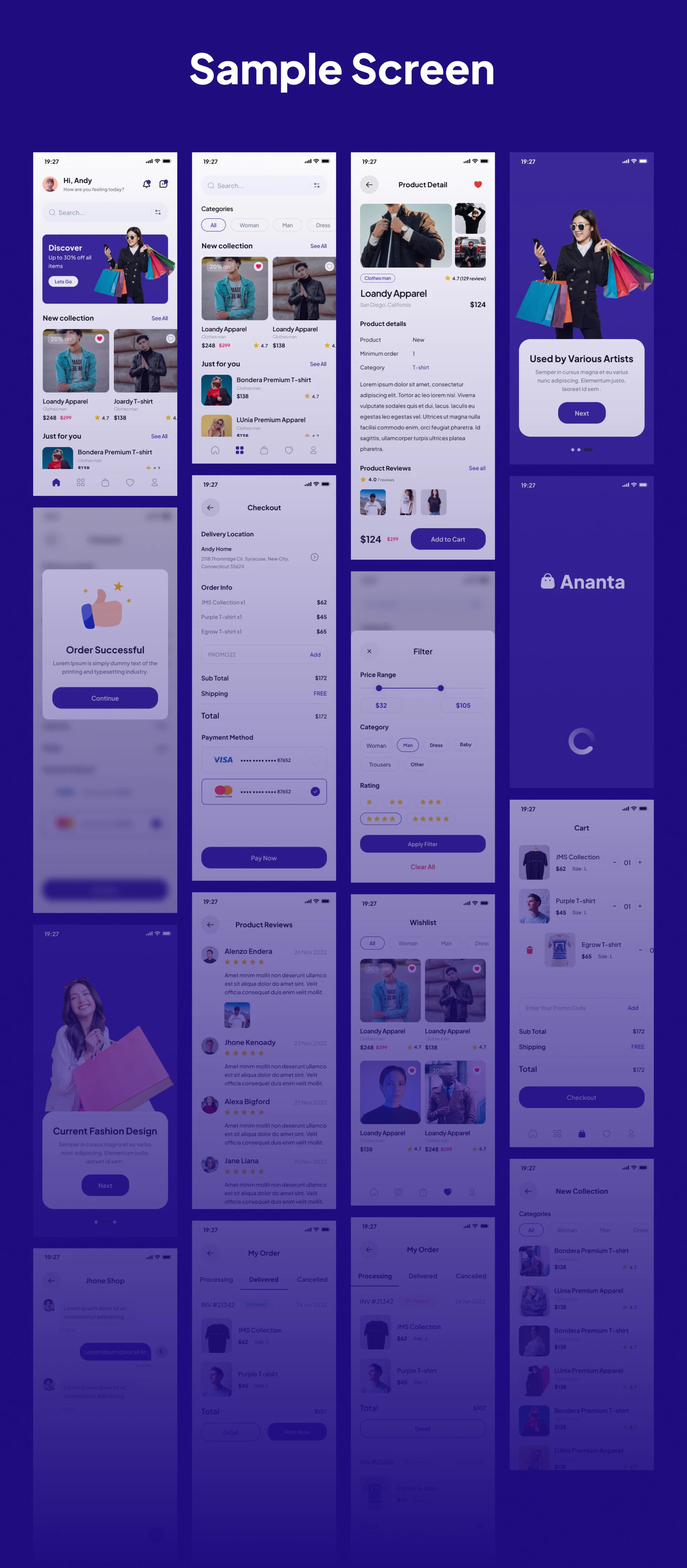 4582 时尚购物在线商城APP设计UI套件FIG模板 Ananta – E Commerce App UI Kits@GOOODME.COM