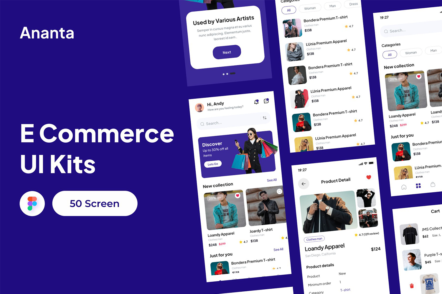 4582 时尚购物在线商城APP设计UI套件FIG模板 Ananta – E Commerce App UI Kits@GOOODME.COM