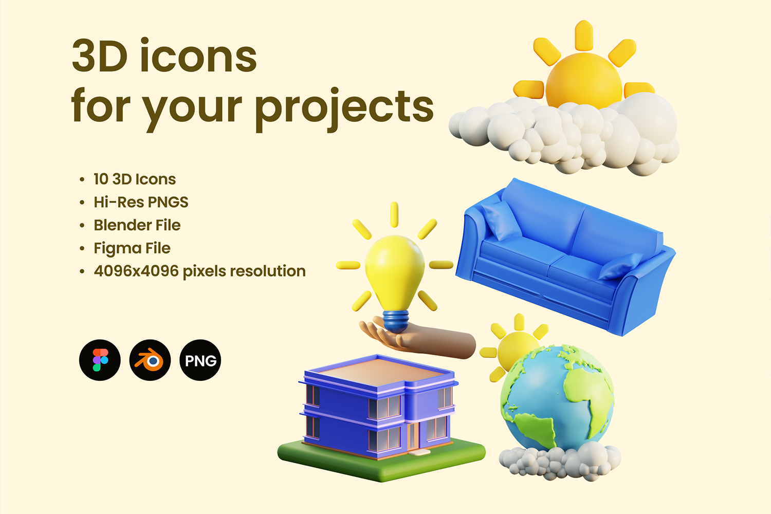 4586 家庭生活阳光3D免抠图标Blend模型素材 3D Icons for your next projects@GOOODME.COM