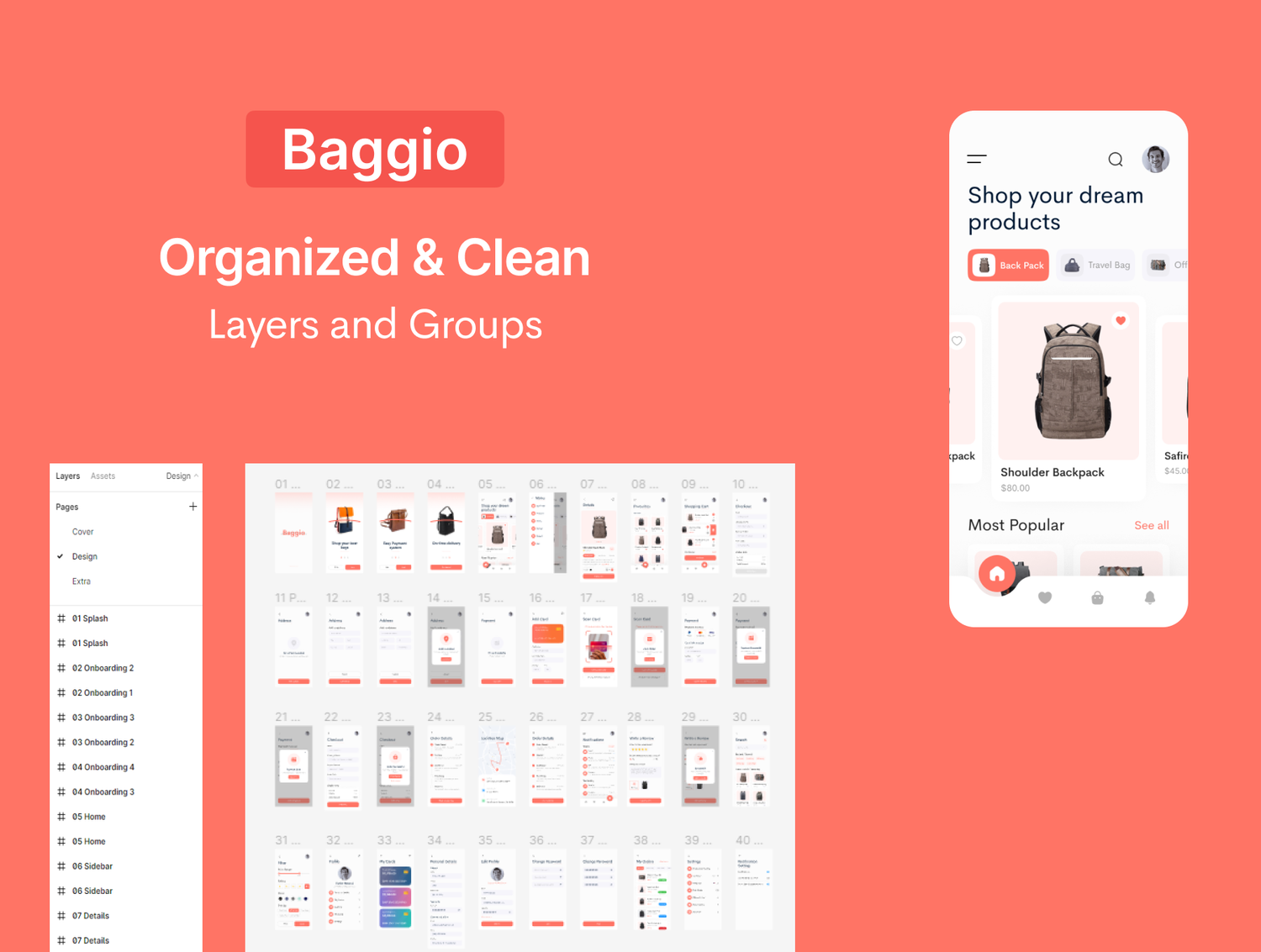 4590 服饰箱包在线购物商城UI设计套件Fig模板 Baggio – Bag Store App UI Kit@GOOODME.COM