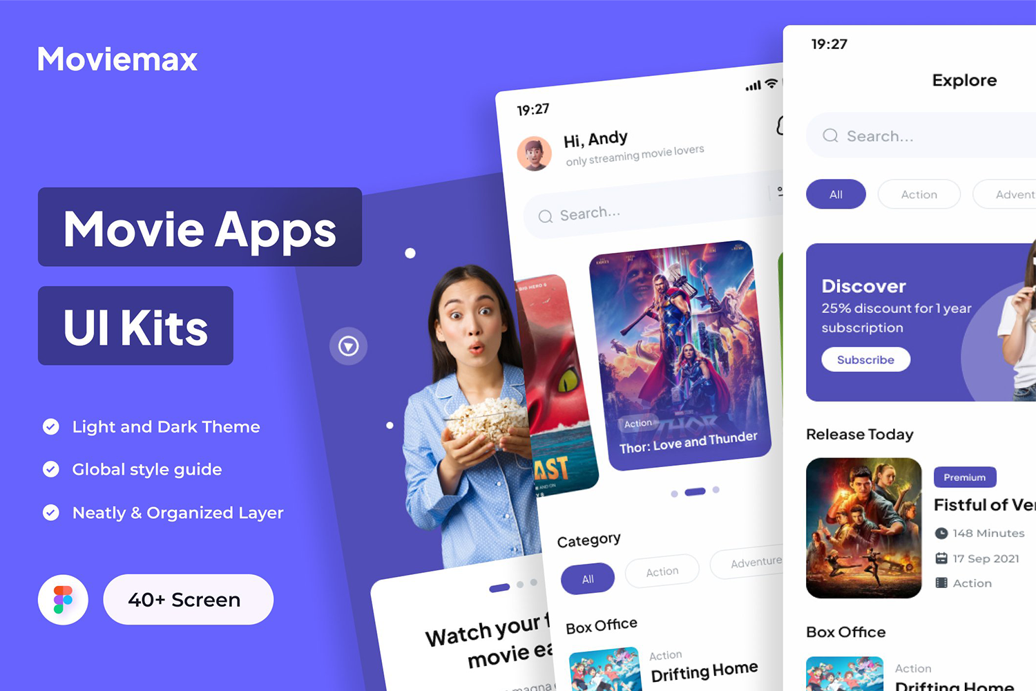 4592 电影在线播放订票影评APP设计FIG模板 Moviemax – Movie Apps UI Kits@GOOODME.COM