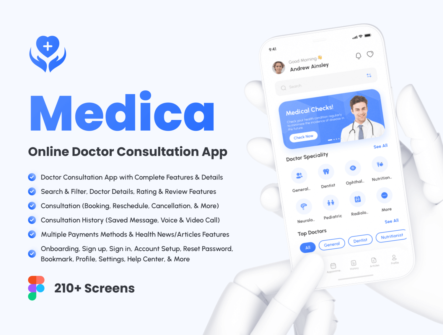 4594 210屏国外在线医生医疗健康咨询用户界面app设计UI套件明暗Fig模板 Medica – Online Doctor Consultation App UI Kit@GOOODME.COM