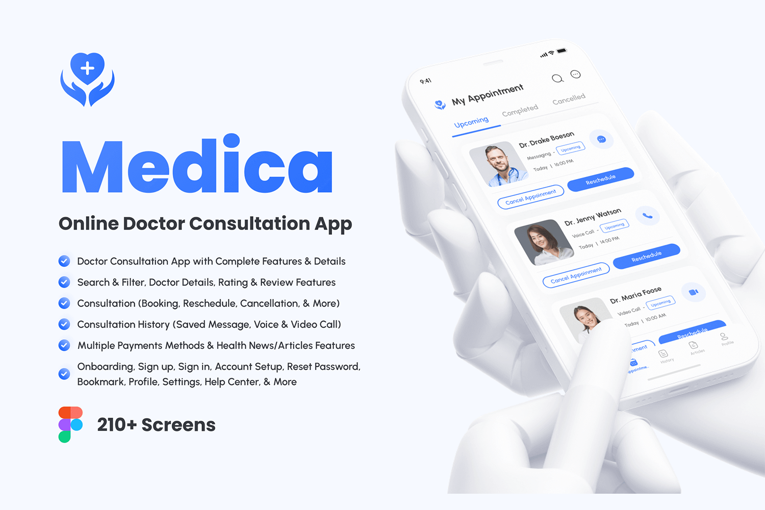 4594 210屏国外在线医生医疗健康咨询用户界面app设计UI套件明暗Fig模板 Medica – Online Doctor Consultation App UI Kit@GOOODME.COM