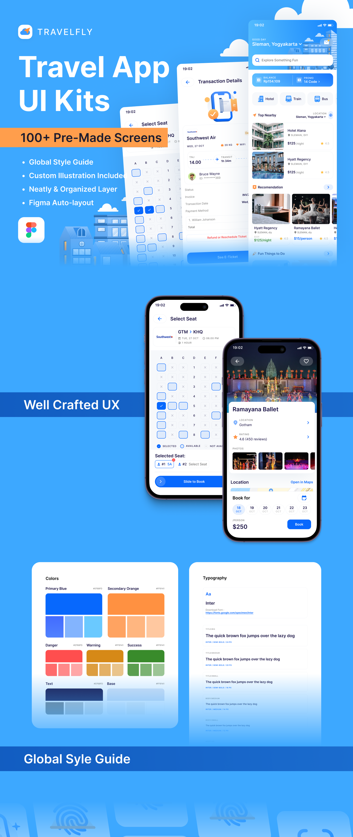 4597 100屏旅游出行预订app设计用户界面UI套件国外设计Fig模板 TravelFly – Travel App UI Kit@GOOODME.COM