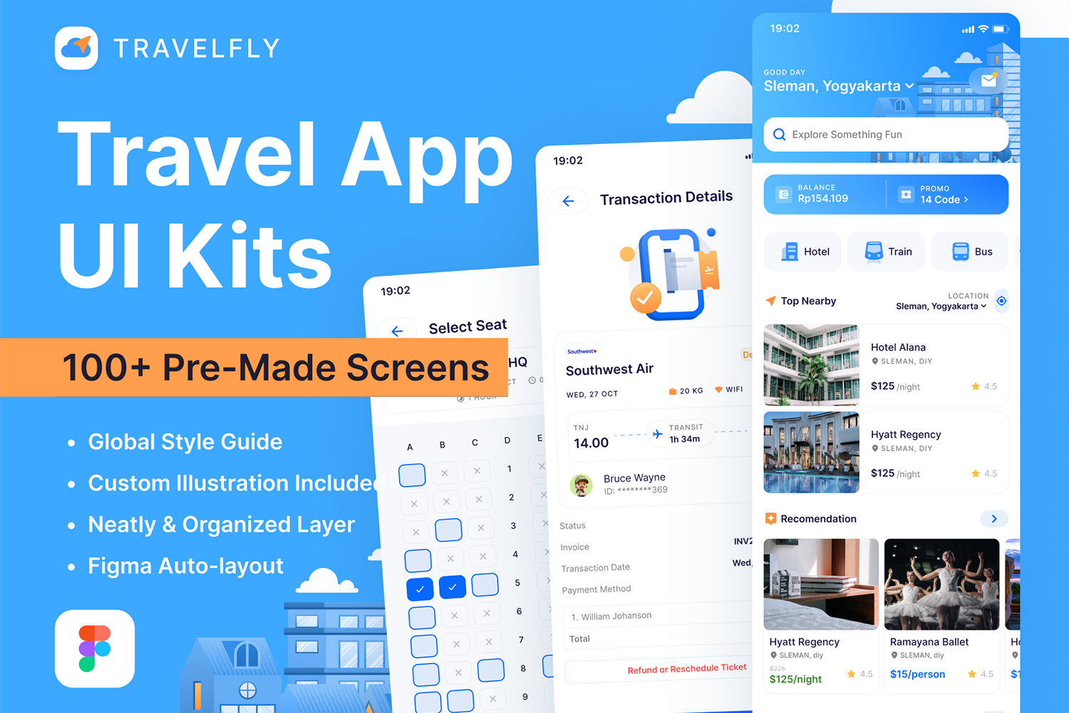 4597 100屏旅游出行预订app设计用户界面UI套件国外设计Fig模板 TravelFly – Travel App UI Kit@GOOODME.COM