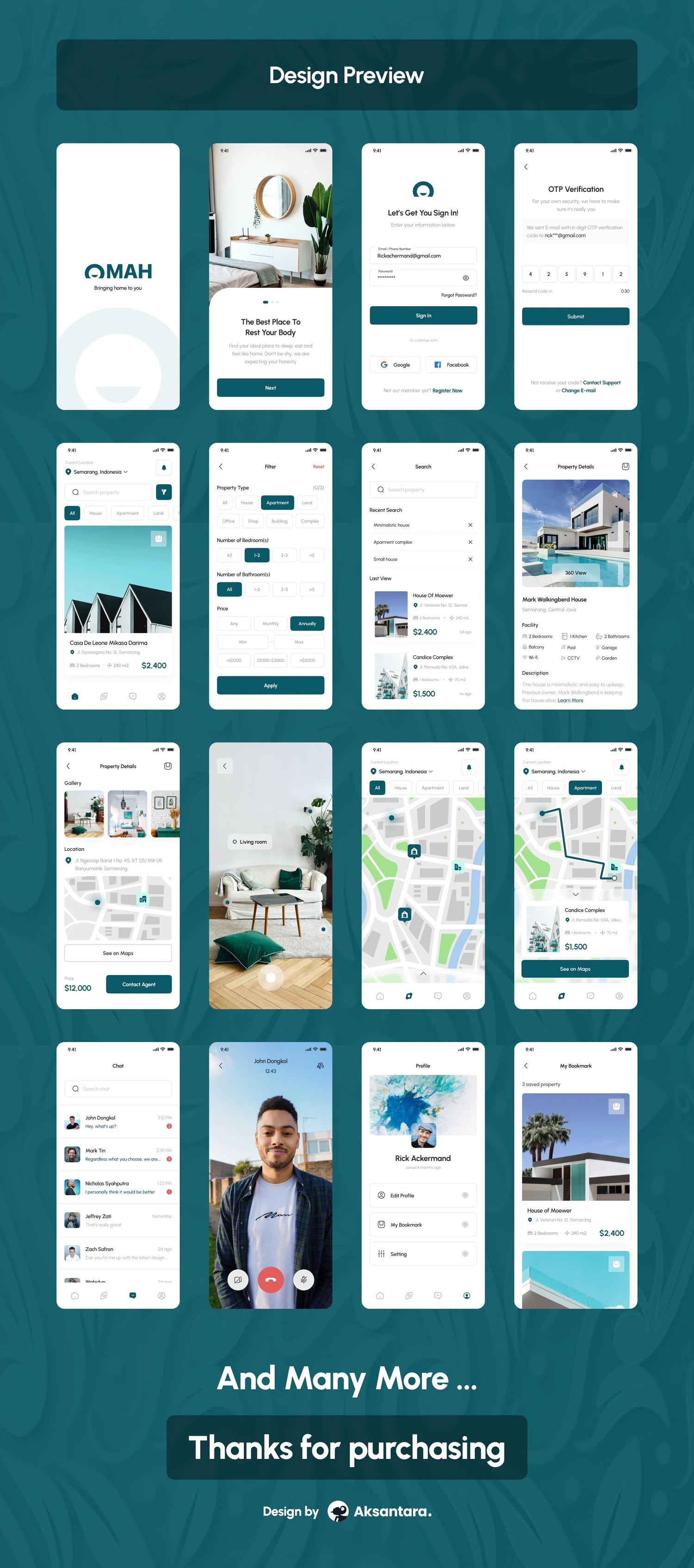 4603 30屏国外房地产租房买房在线看房app界面设计ui套件Fig模板 Omah – Real Estate UI Kit + App@GOOODME.COM