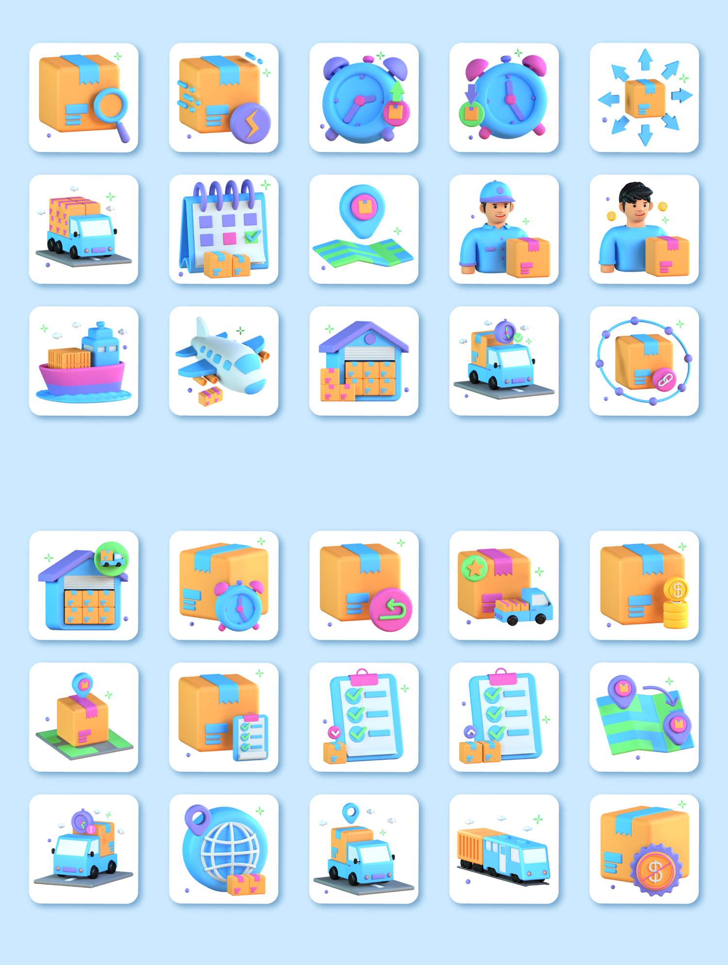 4605 30款卡通航运物流网页PNG免抠图标Blend模型素材 30 3D Shipping Logistics Icons@GOOODME.COM