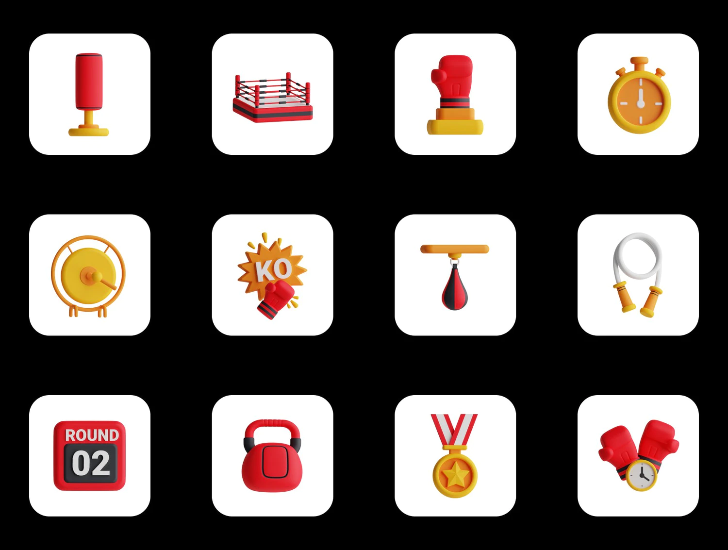 4608 20款拳击训练擂台比赛插图3D图标icon素材png免抠图Blend文件 3D Boxing Icon Set@GOOODME.COM